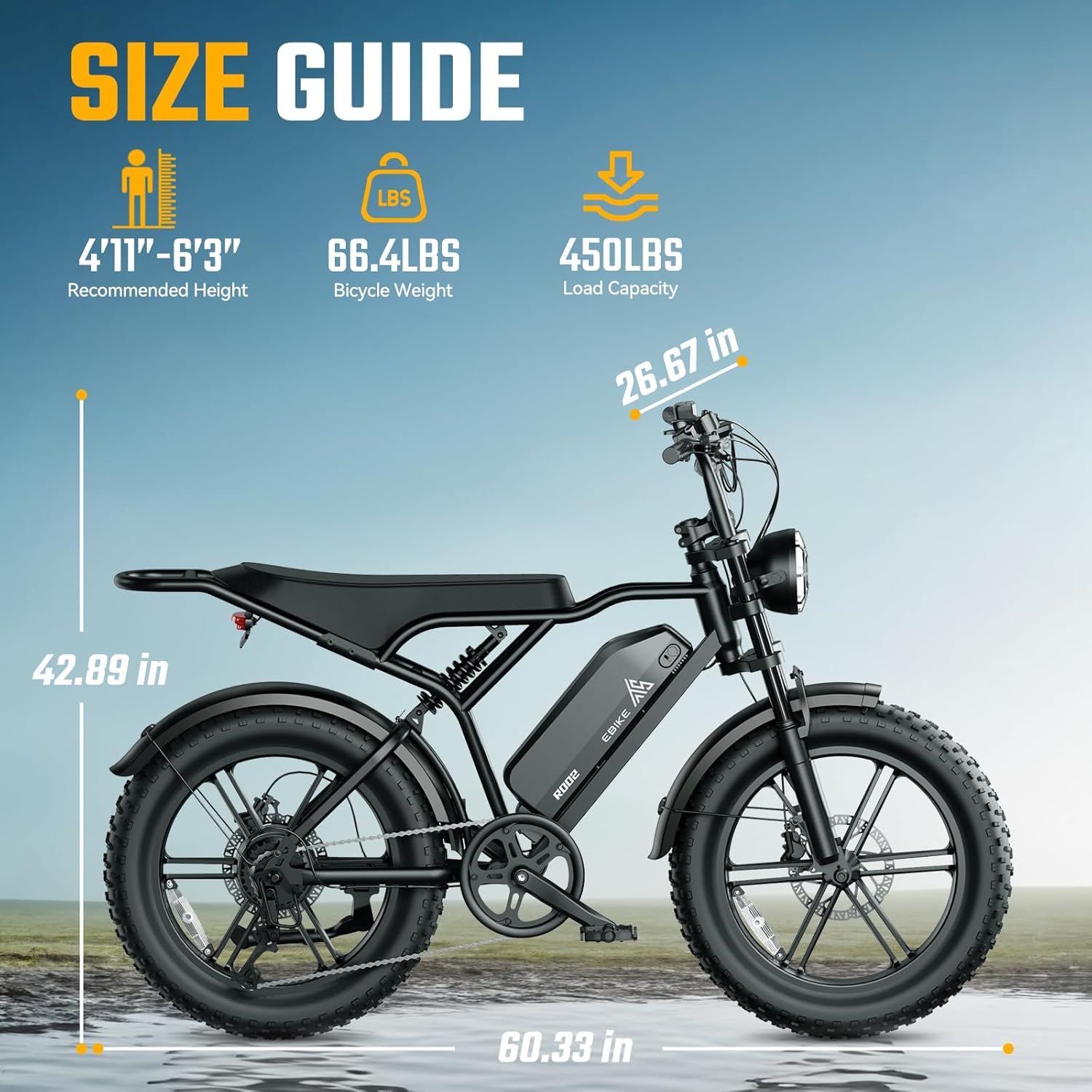 TST Electric Bike for Adults 1500W Peak 20" Fat Tire All-Terrain E-Bike 60/110 Miles 28 MPH Electric Dirt Bike - 48V 15/25 AH Battery Tested to UL 2849 Powered Electric Bicycle - Image 6