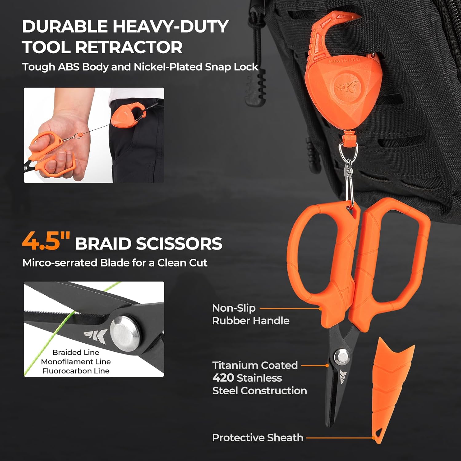 KastKing SteelStream 6pc Fishing Tool Kit - Corrosion Resistant Fishing Pliers with Lanyard, Fillet Knife, Floating Fish Lip Gripper, Fishing Braid Scissors, Tool Retractor, Fishing Gifts for Men - Image 5