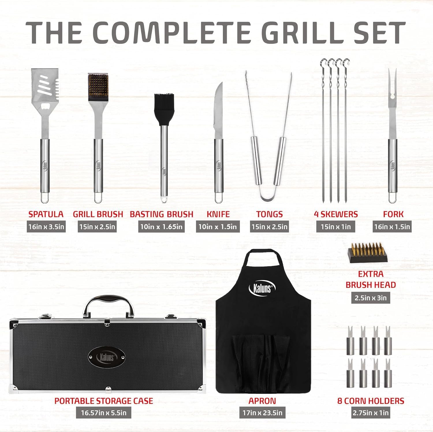 Kaluns Grilling Accessories, Dad Gifts for Fathers Day, Mothers Day Grilling Gifts, Heavy Duty Stainless Steel BBQ Tool Set for Outdoor Grill with Aluminum Case and Apron, Birthday Gifts for Men - Image 2