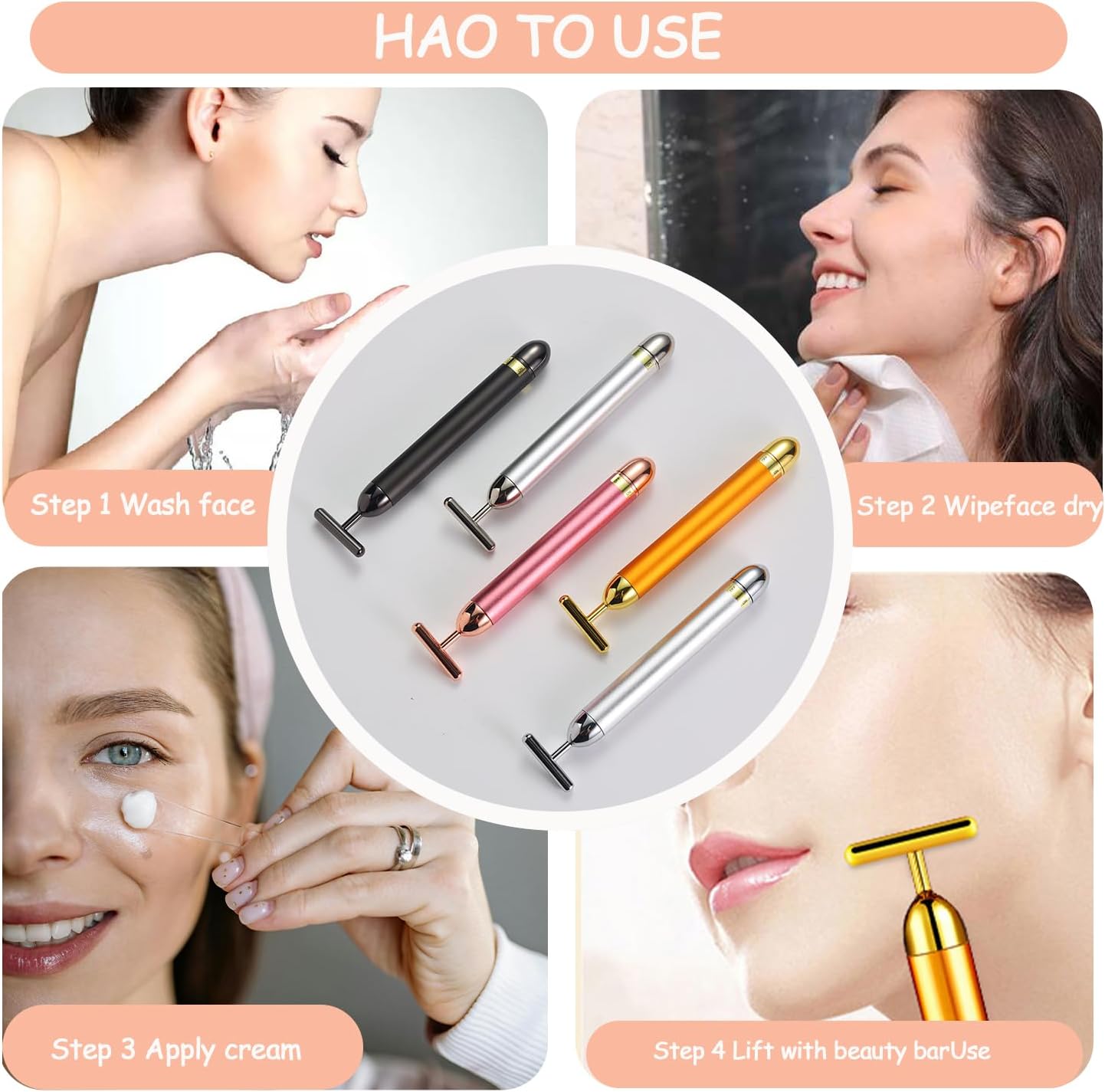 Beauty Bar 24K Gold Facial Massager - Face T Shape Tool for Skin Care Tightening with Ergonomic Design (Pink) - Image 5