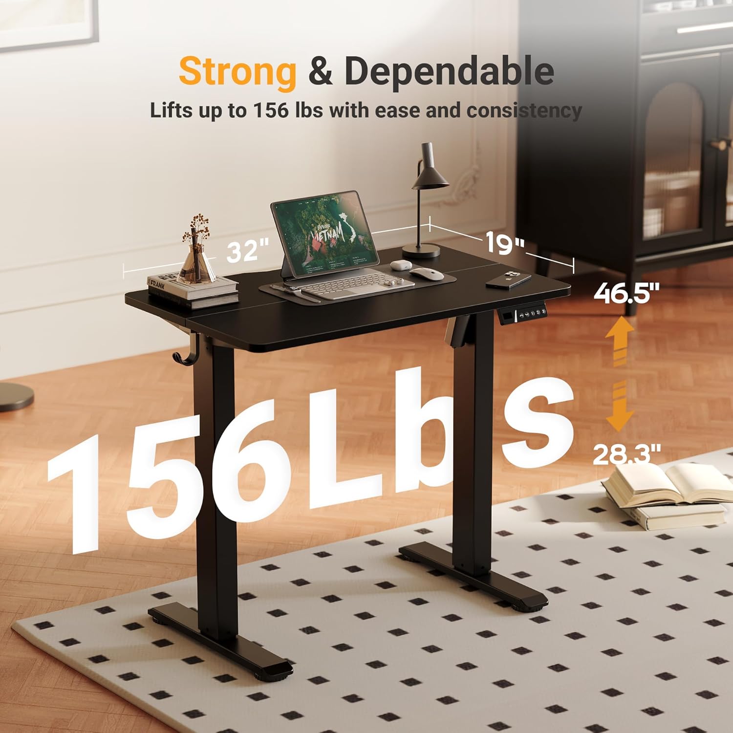 YDN 32" Small Electric Standing Desk Adjustable Height, Sit Stand up Desk with Memory Presets & Cable Management, Home Office Desk for Office & Computer Workstation, Black Frame/Black Top - Image 3