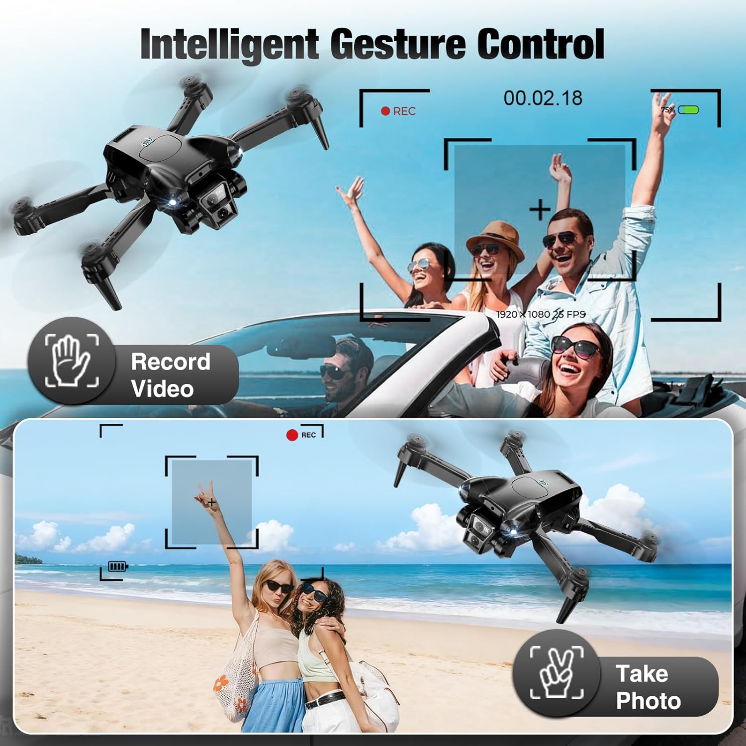Drone with Camera 1080P HD,Mini Drone for Beginners Kids Adults,Foldable RC Quadcopter with Stable Hover,Trajectory Flight,One Key Take Off/Land,2 Batteries,Toys for Boys and Girls(Black) - Image 3