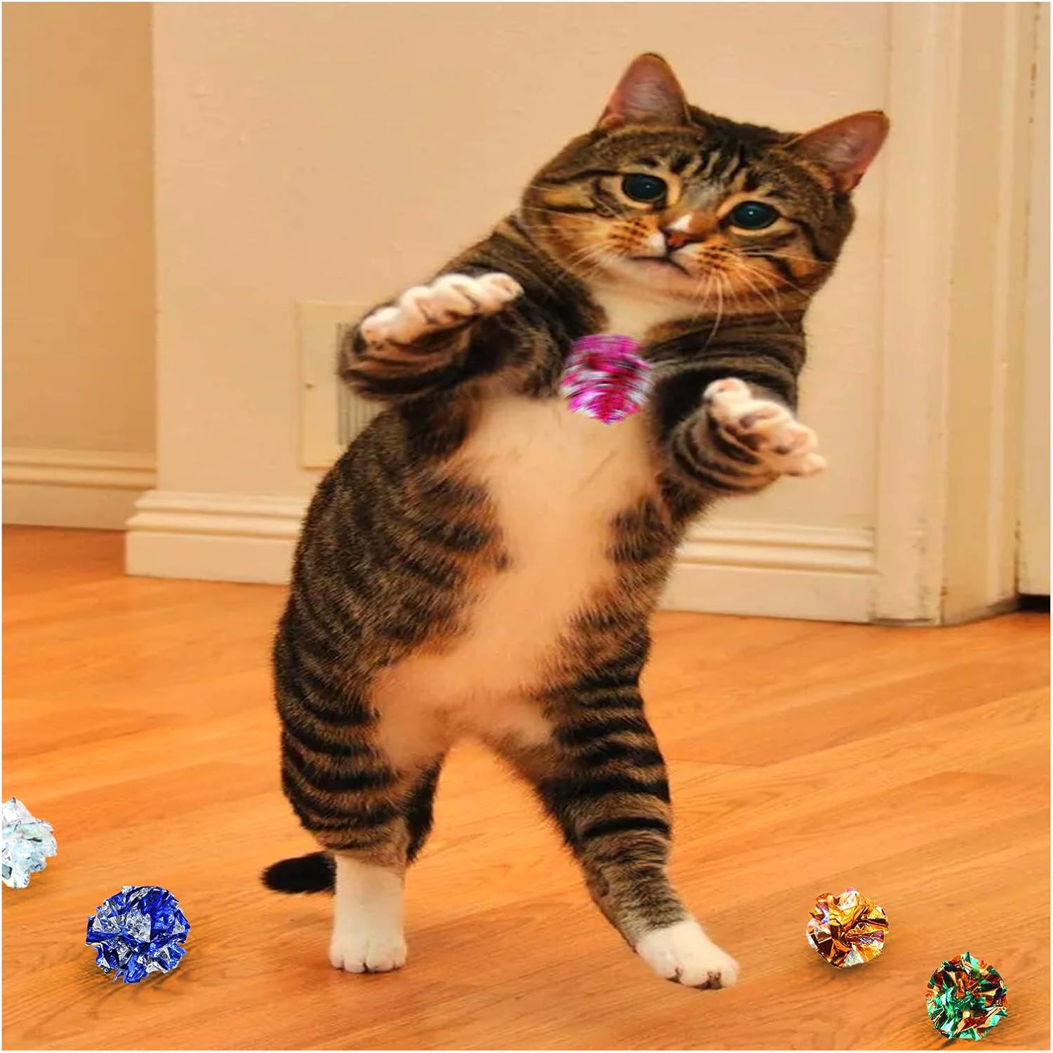 Andiker 10PC Cat Crinkle Balls, 2.36 Inches 5 Colors Kitten Balls Interactive Cat Toys for Indoor Cats to Chew, Chase, Swat, Bite, Hunt to Kill Time and Keep Fit(10 pcs) - Image 5