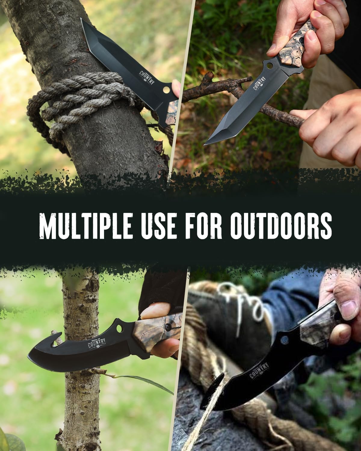 MOSSY OAK Fixed Blade Hunting Knife Set - 2 Piece, Full Tang Handle Straight Edge and Gut Hook Blades Game Processing Knife, Sheath Included - Image 6