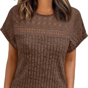 AUTOMET Womens Lace Short Sleeves Shirts Crochet Spring Loose Tops Dressy Business Casual Blouses Summer Fshion Tunics