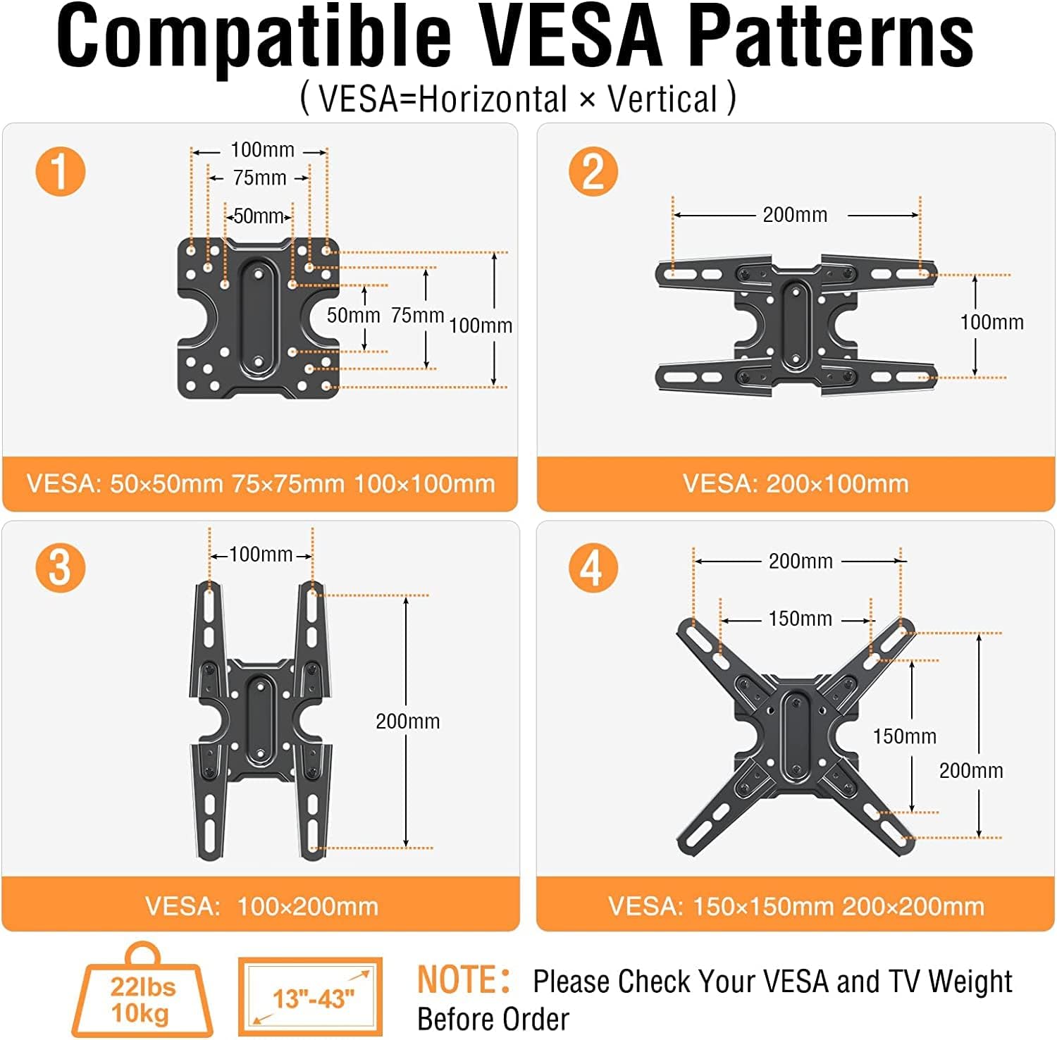 ELIVED Lockable RV TV Mount for Most 13-43 Inch TVs, RV TV Wall Mount Swivel and Tilt for Camper Trailer Motorhome, Detachable tv Bracket with Double Wall Plates, Max VESA 200x200mm, up to 22 LBS - Image 6