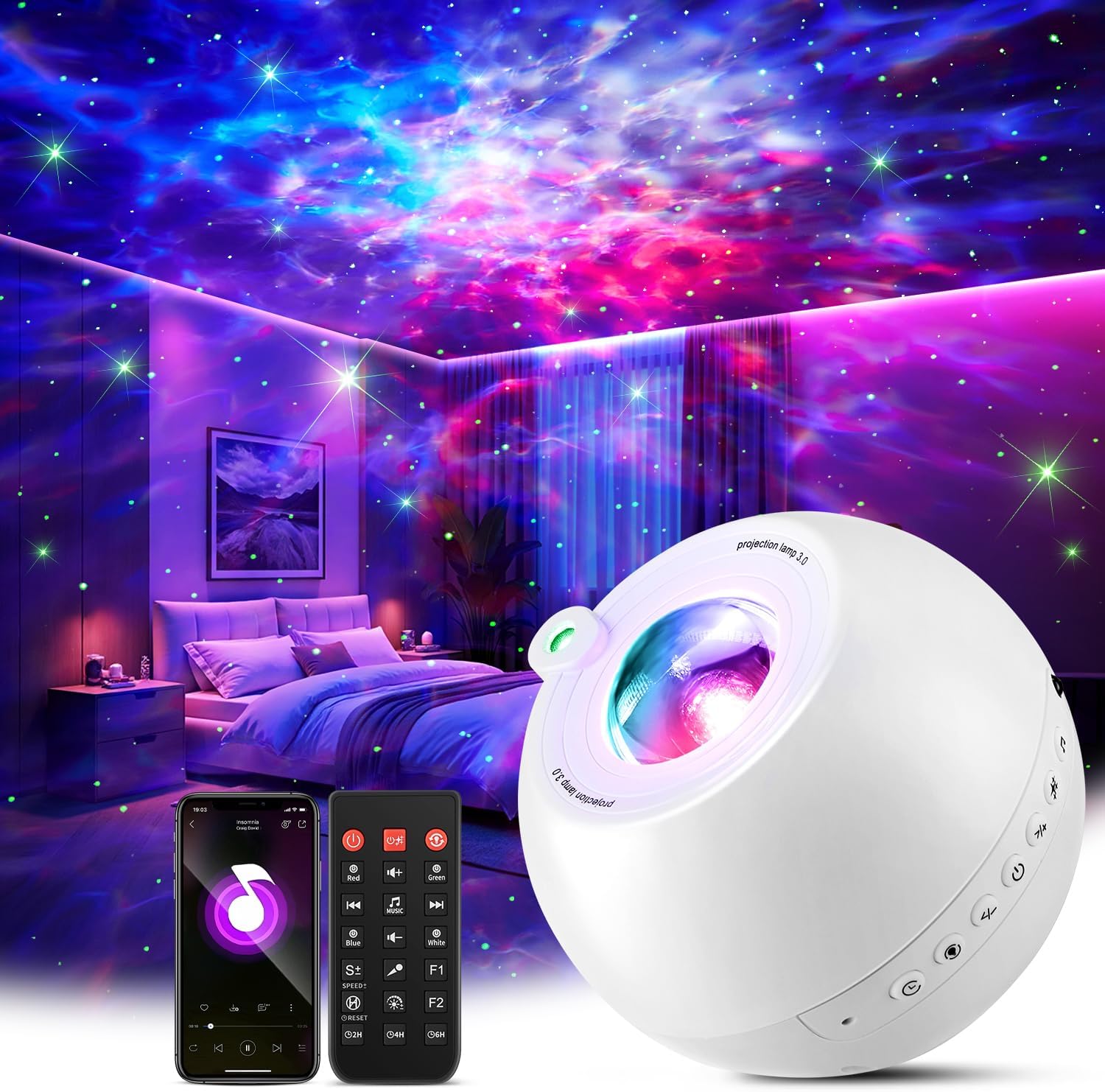 One Fire 360 Lights Galaxy Projector Night Light Projector Star Projector Mothers Day Gifts Teen Girl Gifts for Boys Gift Ideas Women Gifts Birthday Gifts Lava Lamp 15 White Noise+Bluetooth Room Decor