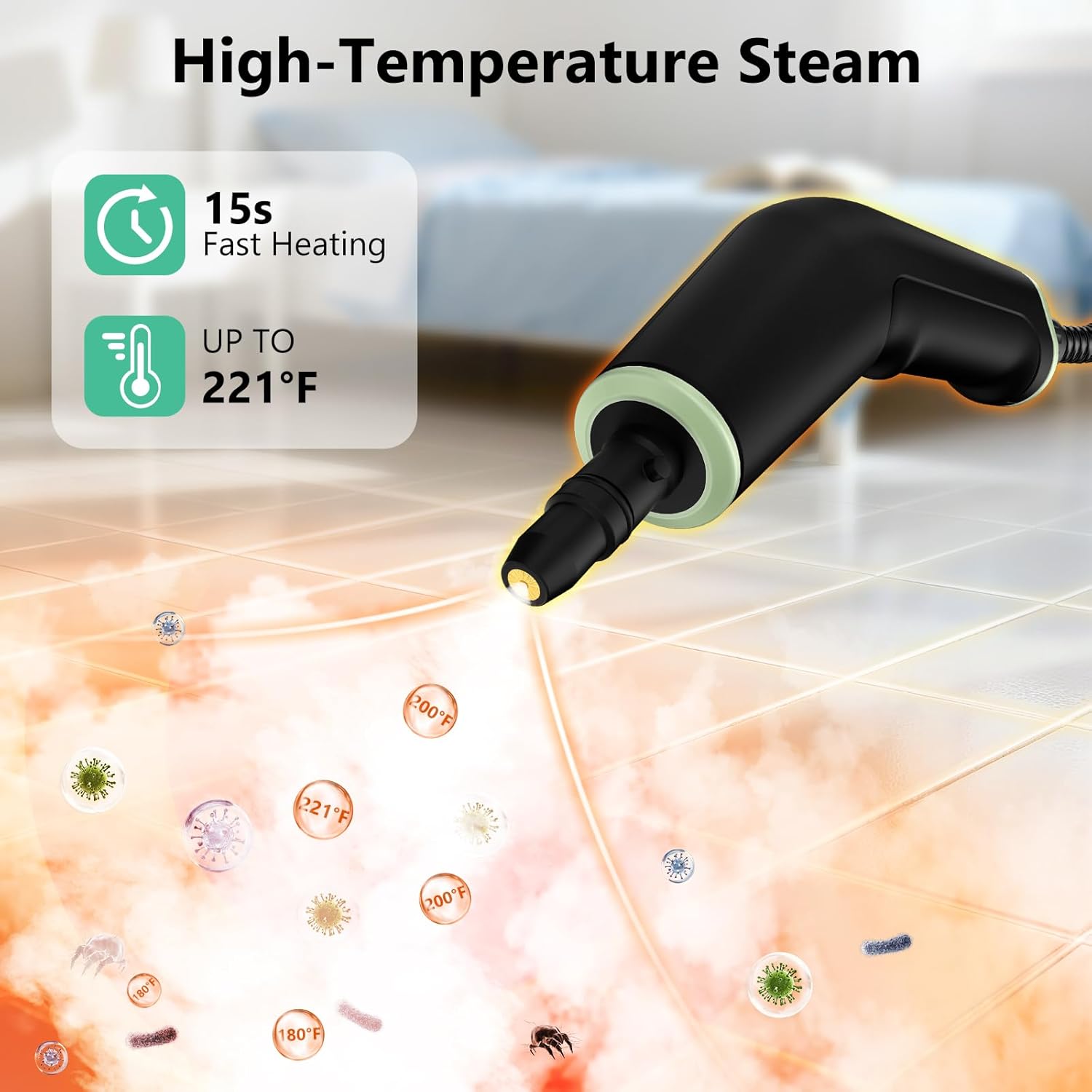 Steam Cleaner, Portable Steamer for Cleaning with 16pcs Accessories, 6-Level Adjustable and 15s Heat-Up, Handheld Steam Cleaner for Home, Tile, Dirt, Grout, Grease, Car Detailing - Image 4