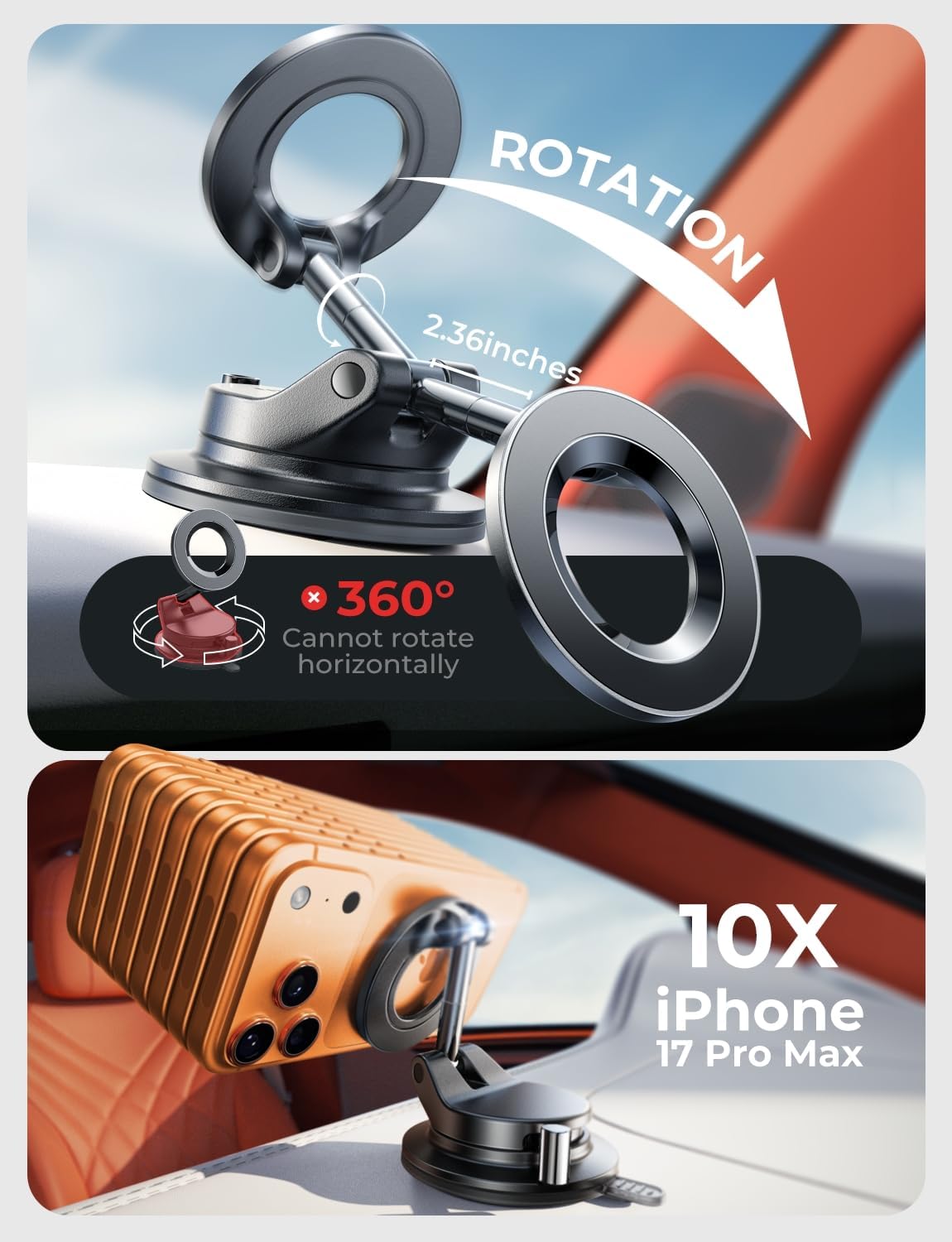 LISEN for Magsafe Car Mount, Magnetic Phone Holders for Your Car, Vacuum Phone Mount for Car Accessories for Women Men Jeep BMW, SuctionPro Gifts Kits, for iPhone 17 Pro Max 16 15 14 13 12 - Image 6