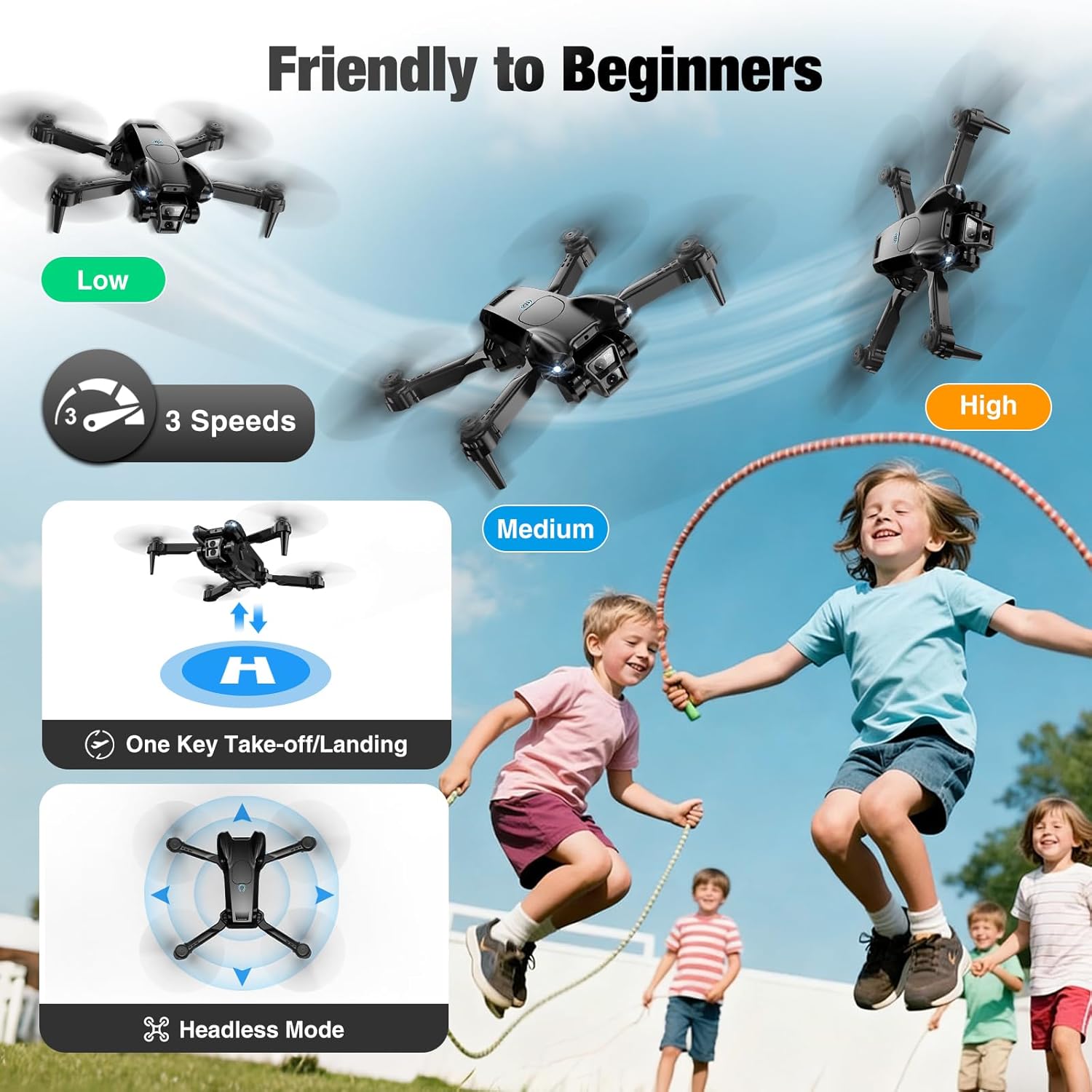 Drone with Camera 1080P HD,Mini Drone for Beginners Kids Adults,Foldable RC Quadcopter with Stable Hover,Trajectory Flight,One Key Take Off/Land,2 Batteries,Toys for Boys and Girls(Black) - Image 4