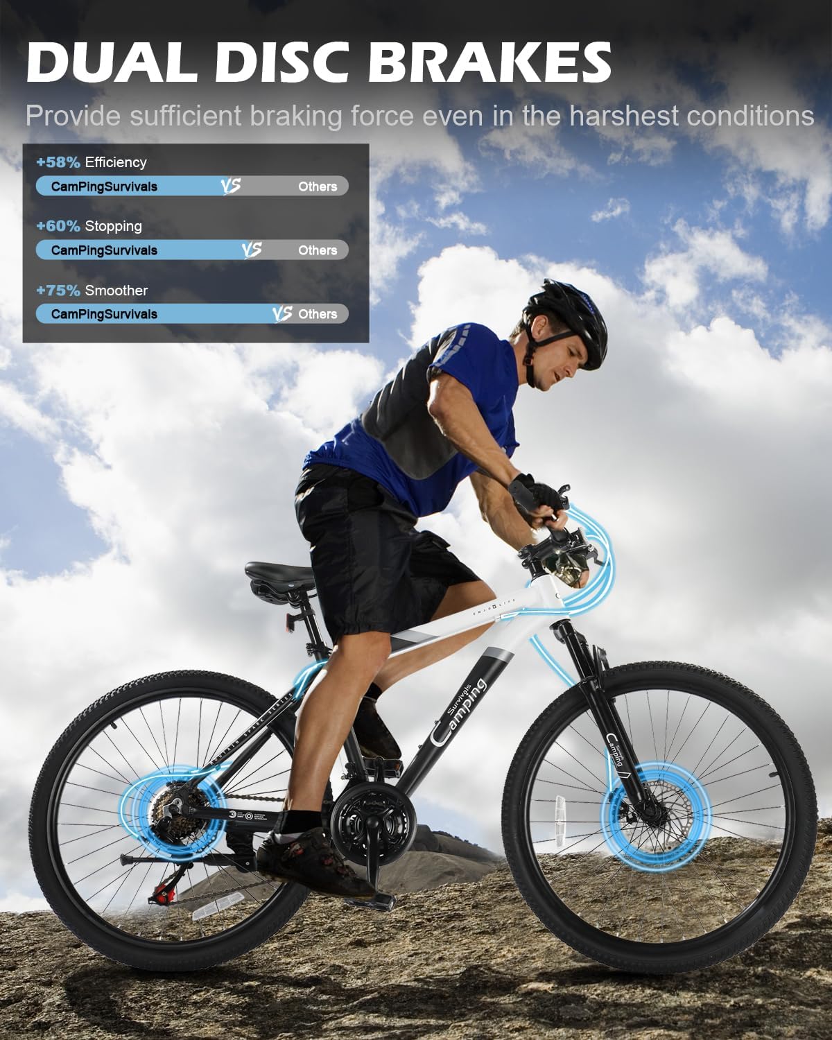 CamPingSurvivals 26/27.5" Mountain Bike 21 Speed Men's Mountain Bike with Lightweight Aluminum Frame, Powerful Dual Disc Brake, Precision 21 Speed Shifting, Men's Bicycle for Commuter & Travel - Image 4