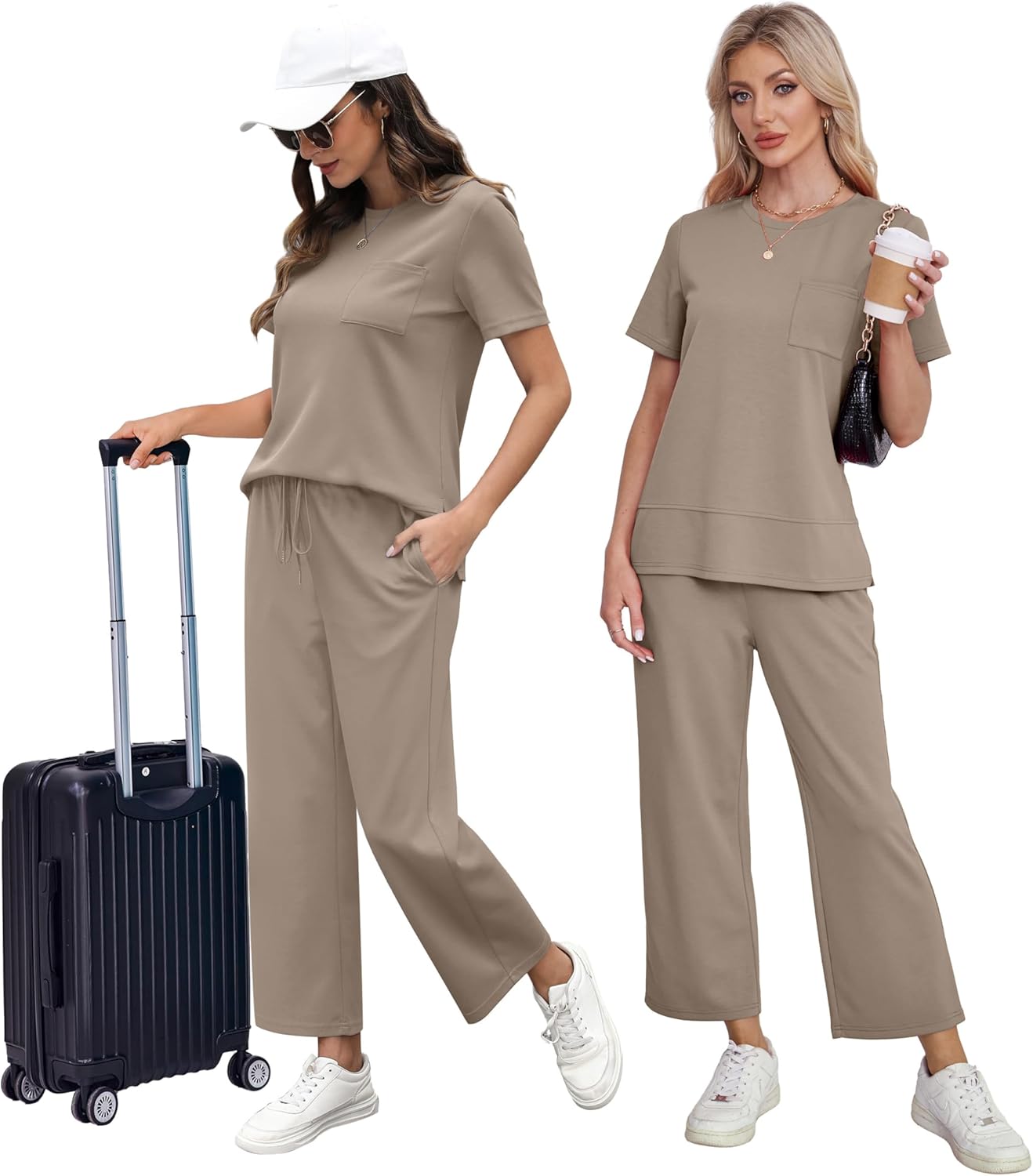 OFEEFAN Women's Lounge Sets Fashion Outfits Wide Leg Loungewear Side Slit Tracksuit for Vacation Travel Airport S-3XL - Image 5