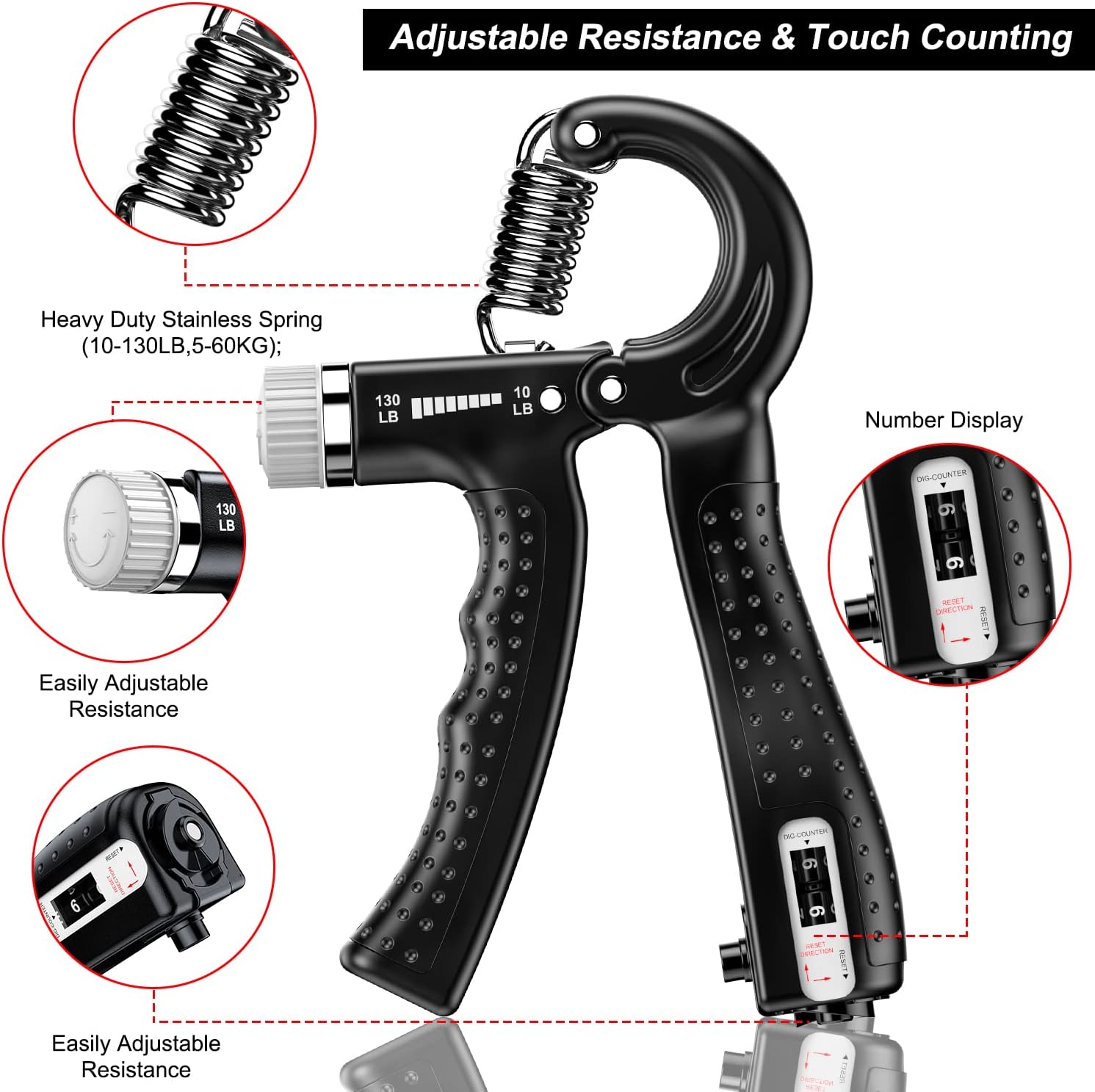 KDG Hand Grip Strengthener 2 Pack Adjustable Resistance 10-130 lbs Forearm Exerciser,Grip Strength Trainer for Muscle Building and Injury Recovery for Athletes - Image 2