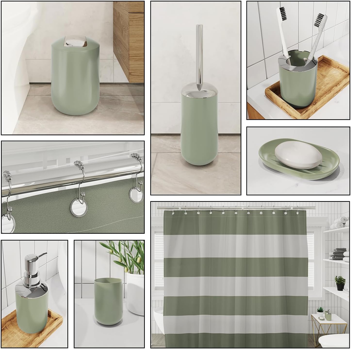 Clara Clark Bathroom Set - Sage Green Bathroom Accessories Set, 20PC Bathroom Accessory Set, Shower Curtain Set with Liner, Toothbrush Holder, Soap Dispenser, Soap Dish, and Toilet Brush Holder - Image 3