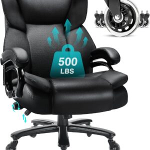 Indulgear 500lbs Big and Tall Office Chair, Heavy Duty Office Chair for Heavy People, High Back Executive Desk Chair with Adjustable Lumbar Support,Quiet Rubber Wheel,Pocket Spring Cushion
