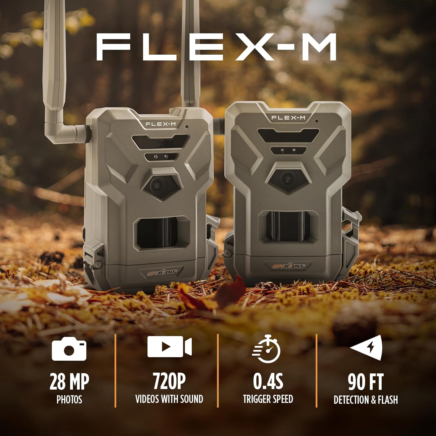 SPYPOINT Flex-M Twin Pack Cellular Trail Cameras - Best Hunting Accessories, No WiFi Needed, GPS, Night Vision, Dual-Sim LTE, IP65 Water-Resistant Game Camera, 28MP Photos, 720p Videos + Sound (2) - Image 5