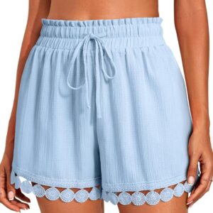 Dokotoo Womens Shorts Summer Casual Loose Elastic Waist Drawstring Lace Boho Beach Cover Up Shorts