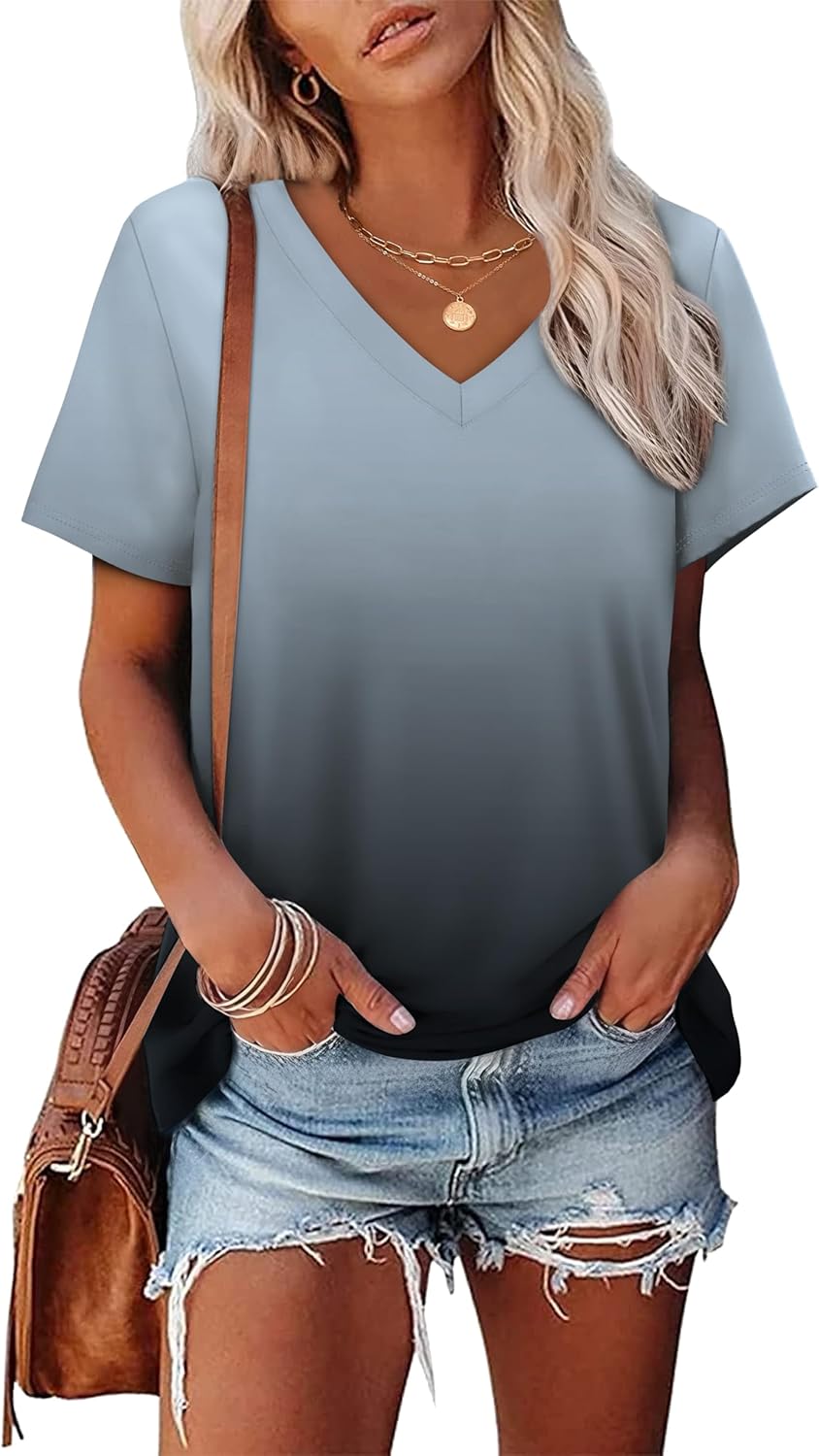 Alaroo Womens Summer Tops 2026 V Neck Short Sleeve Shirts Trendy Dressy Casual Vacation Outfits Printed - Image 2