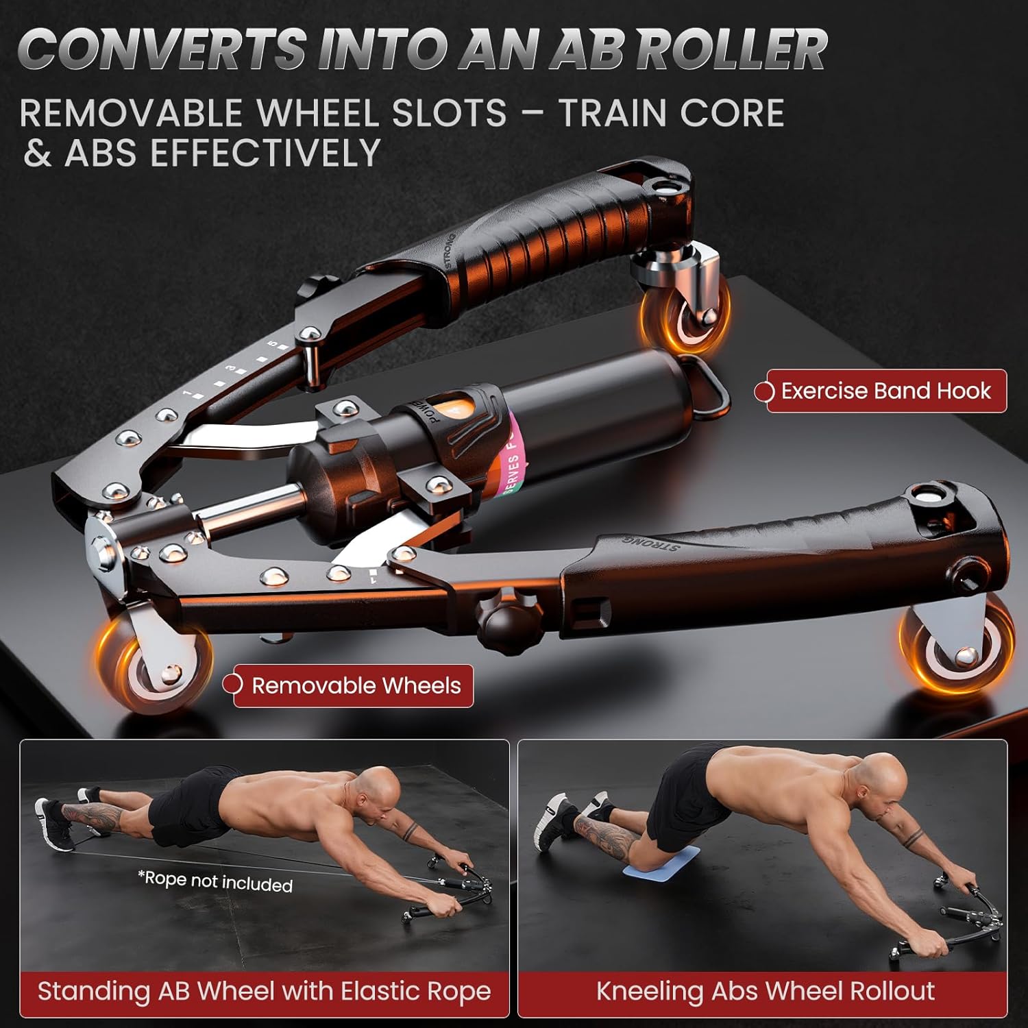 Twister Arm Trainer, 3 in 1 Hydraulic Power Chest Workout Equipment with Ab Roller Wheels and Hooks, Adjustable 22-440lbs Arm Trainer for Men Women, Home Gym Equipment for Full Body Strength Training - Image 4