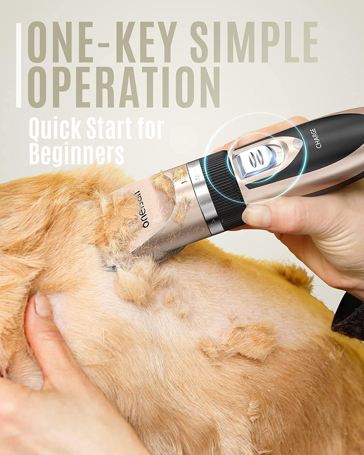 oneisall Dog Clipper Low Noise, Dog Grooming Kit with Rechargeable, Pet Shaver Cordless Electric Quiet Hair Clipper Set for Dogs Cats Pets(Gold) - Image 4