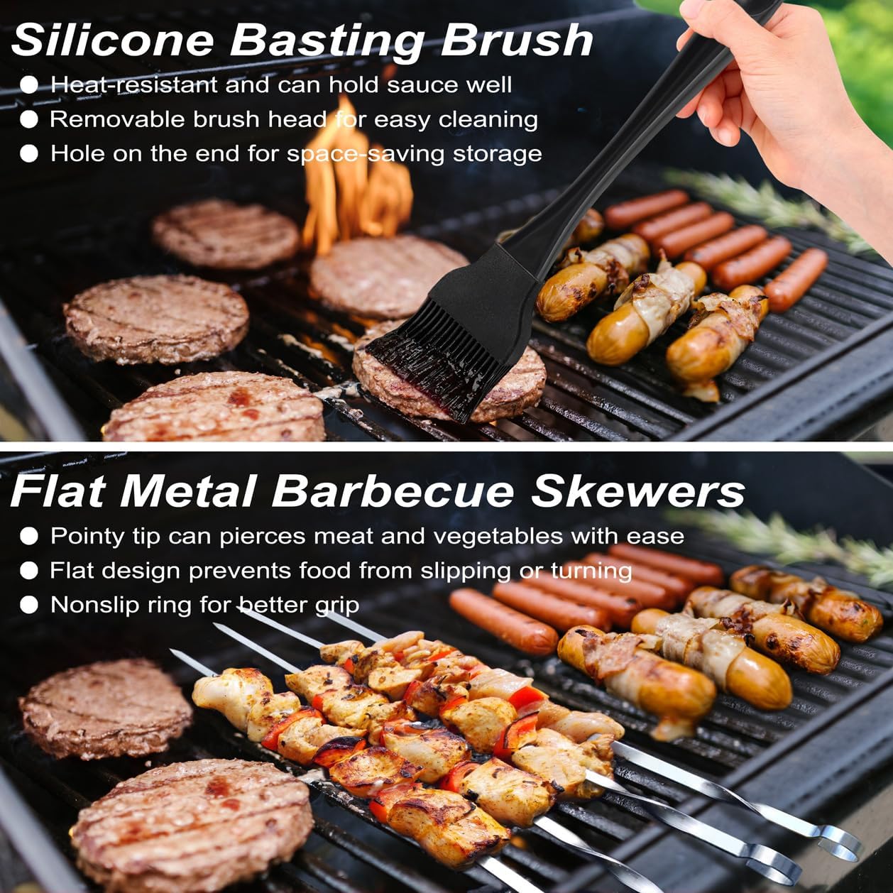 POLIGO 22PCS Heavy Duty BBQ Grill Accessories Set, Non-Slip Grill Tools for Outdoor Grill Set Stainless Steel Grill Utensils Set, Deluxe Grilling Tools Set in Aluminum Case Ideal Gifts for Men Black - Image 6