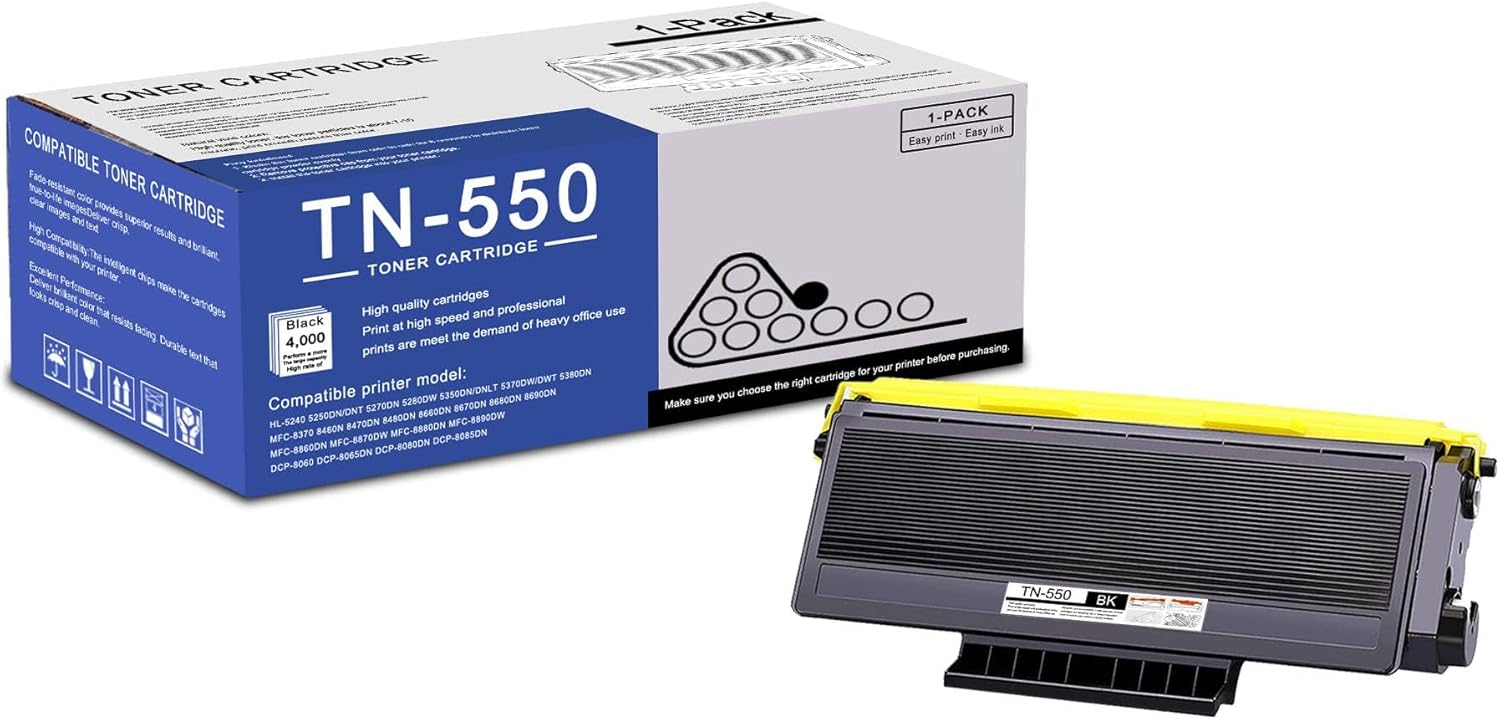 1 Pack TN550 TN-550 Black Toner Cartridge Compatible TN550 Replacement for Brother HL-5240 5250DN/DNT 5270DN 5280DW MFC-8370 8460N 8470DN 8480DN 8660DN 8670DN 8690DN 8860DN DCP-8060 8065DN Printe