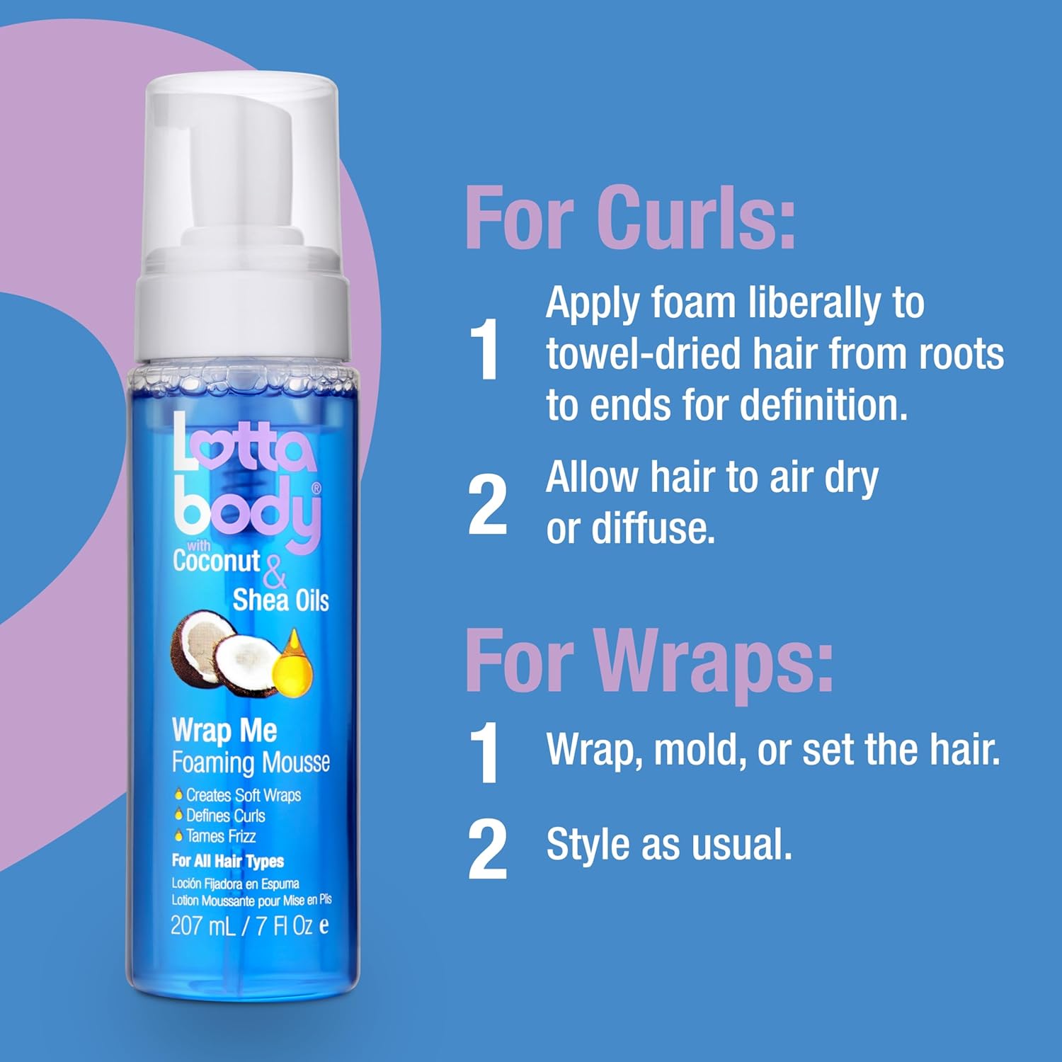 Lottabody Wrap Me Foaming Mousse with Coconut & Shea Oils, Lightweight Moisture-Rich Curl-Defining & Frizz-Control Styling Mousse for Natural Curly, Coily & Relaxed Hair, 7 oz - Image 8