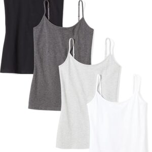 Amazon Essentials Women’s Slim-Fit Camisole for Layering and Everyday Wear, Pack of 4