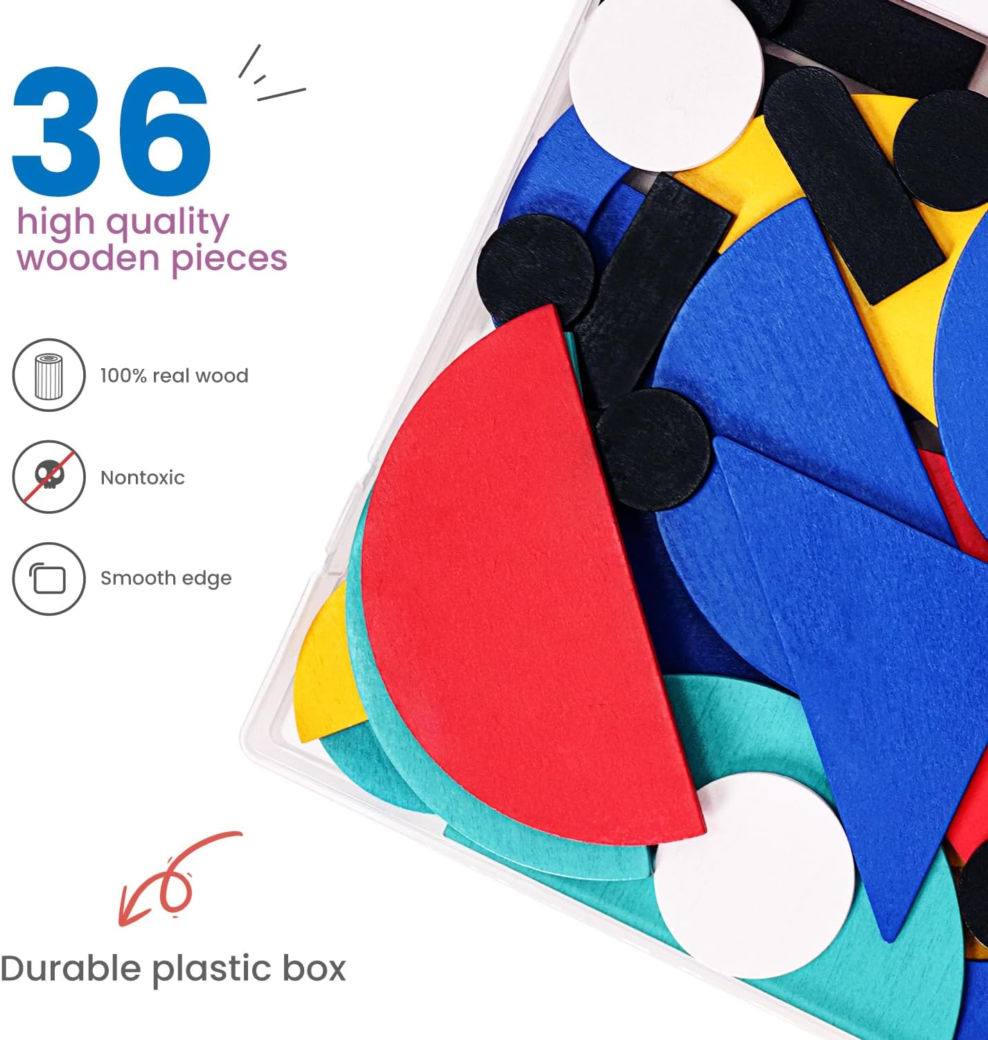 LiKee Open Ended Wooden Shape Puzzles (36 Blocks&60 Cards) for Toddlers 3+ Years Old, Montessori Development Toys Preschool Education Activity Travel Toy Board Games for Kids 4-8 Yrs - Image 3