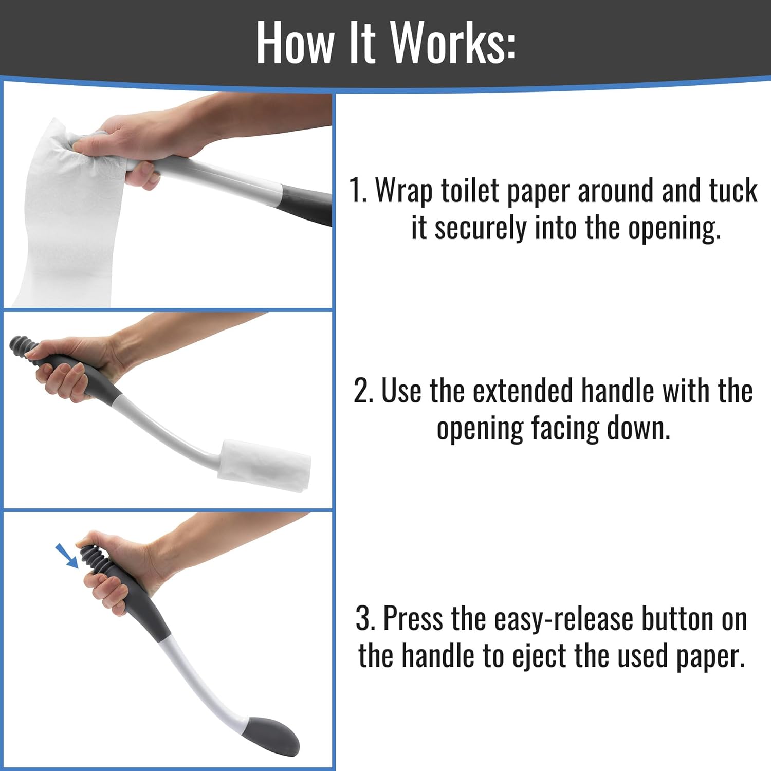 DMI CleanReach Pro with Sanitary Holder - Easy Release Toilet Aids for Wiping Bottom, Butt Wiper Tool for Women and Men, Long Handle Toilet Aids for Seniors and Handicap, Toileting Wand - Image 2