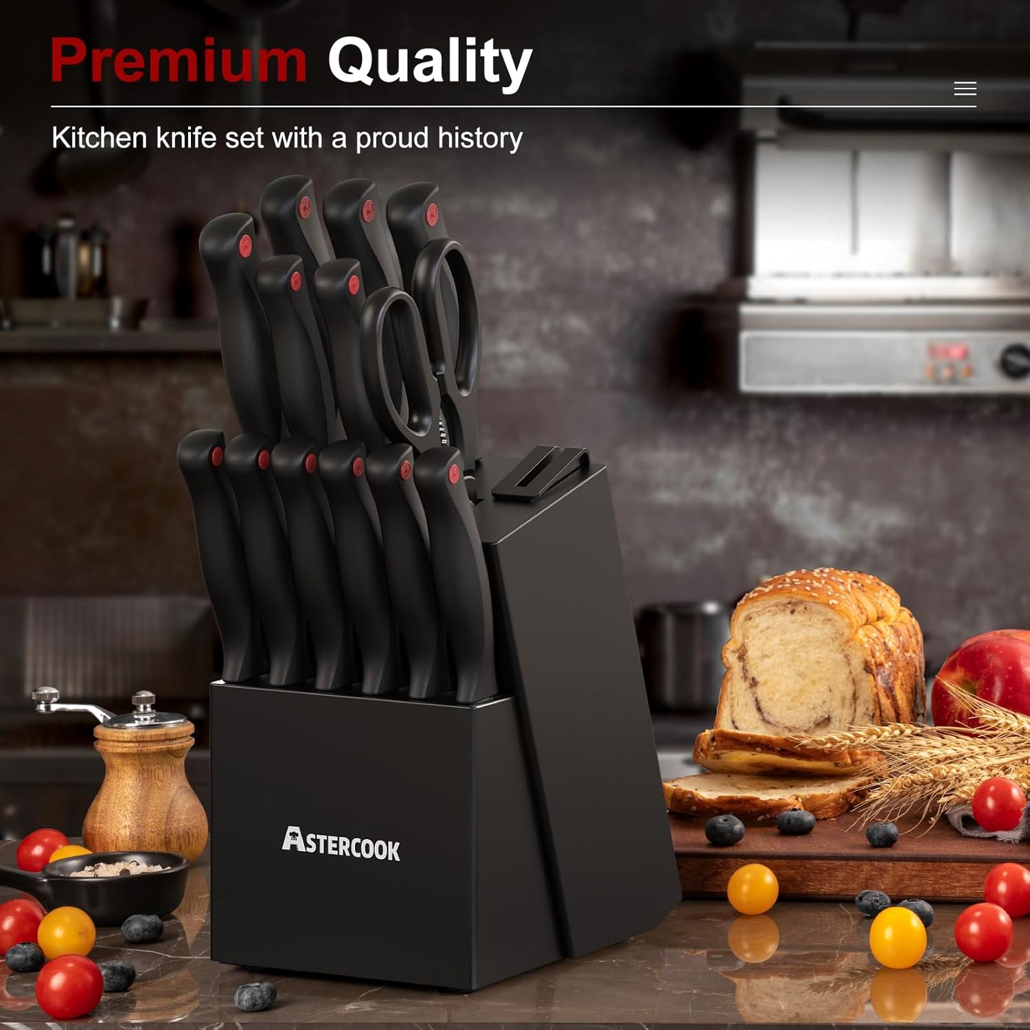 Knife Set, Astercook 15 Pieces Knife Sets for Kitchen with Block, Dishwasher Safe Kitchen Knife Set with Built in Sharpener Block, German Stainless Steel Knife Block Set, Mothers Day Gifts for Women - Image 6