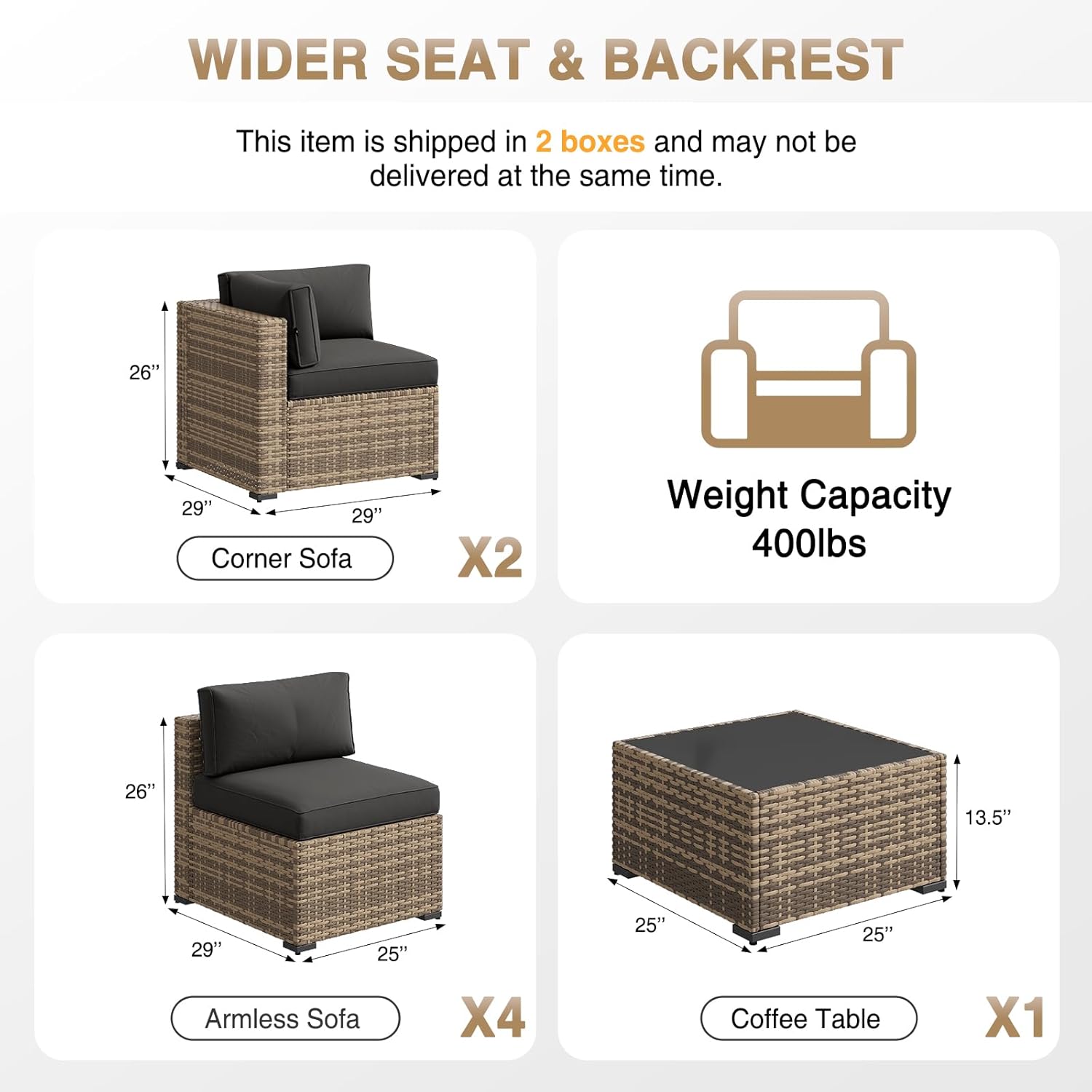 Aoxun Patio Furniture Sets, 7-Piece Outdoor Patio Furniture with Thick Cushions, Wicker Outdoor Conversation Set Sectional Sofa for Backyard, Poolside, Garden - Image 7
