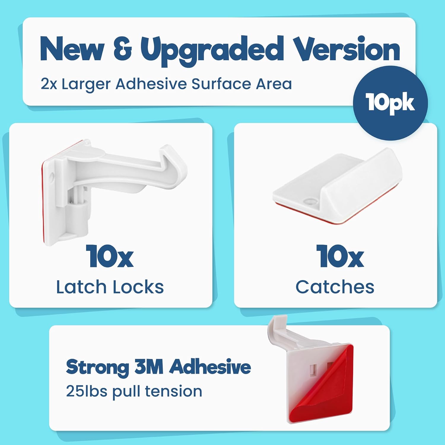 Upgraded Invisible Baby Proofing Cabinet Latch Locks (10 Pack) - No Drilling or Tools Required for Installation, Works with Most Cabinets and Drawers, Works with Countertop Overhangs, Highly Secure - Image 2