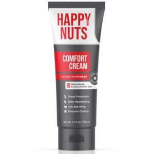 HAPPY NUTS Comfort Cream Deodorant For Men: Anti-Chafing Sweat Defense, Odor Control, Aluminum-Free Mens Deodorant & Hygiene Products for Men’s Private Parts 3.4 Fl Oz (1 Pack), Original