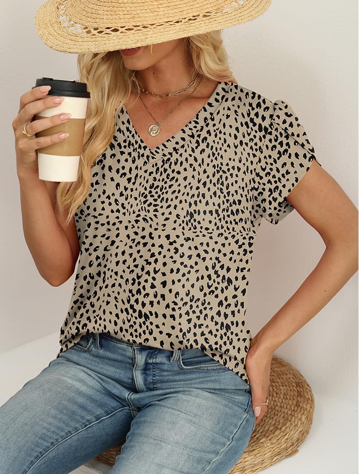 WIHOLL Womens Tops Dressy Casual Petal Sleeve Summer Spring Short Sleeve V Neck Shirts Work Business Vacation Clothes 2026 - Image 3