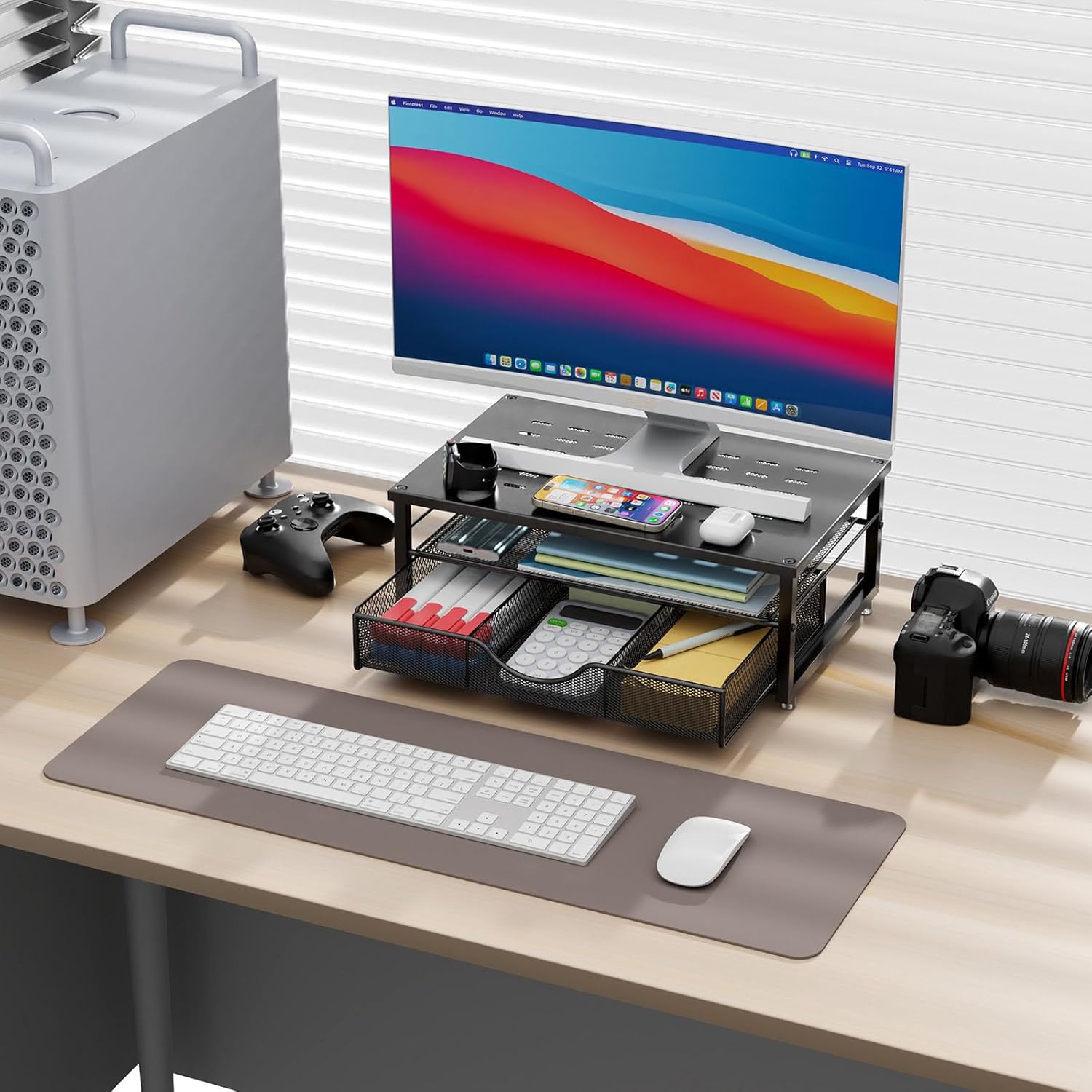 gianotter Computer Monitor Stand Riser, Desk Organizers and Accessories with Drawer, Office Desk Accessories & Workspace Desktop Organizers Storage for Printer Stand (Black) - Image 2