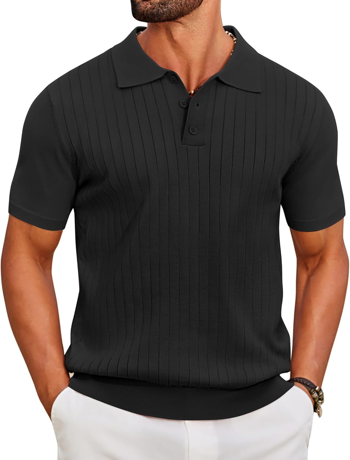 COOFANDY Men's Knit Polo Shirts Short Sleeve Ribbed Knitted Shirt Summer Lightweight Casual Golf Shirts