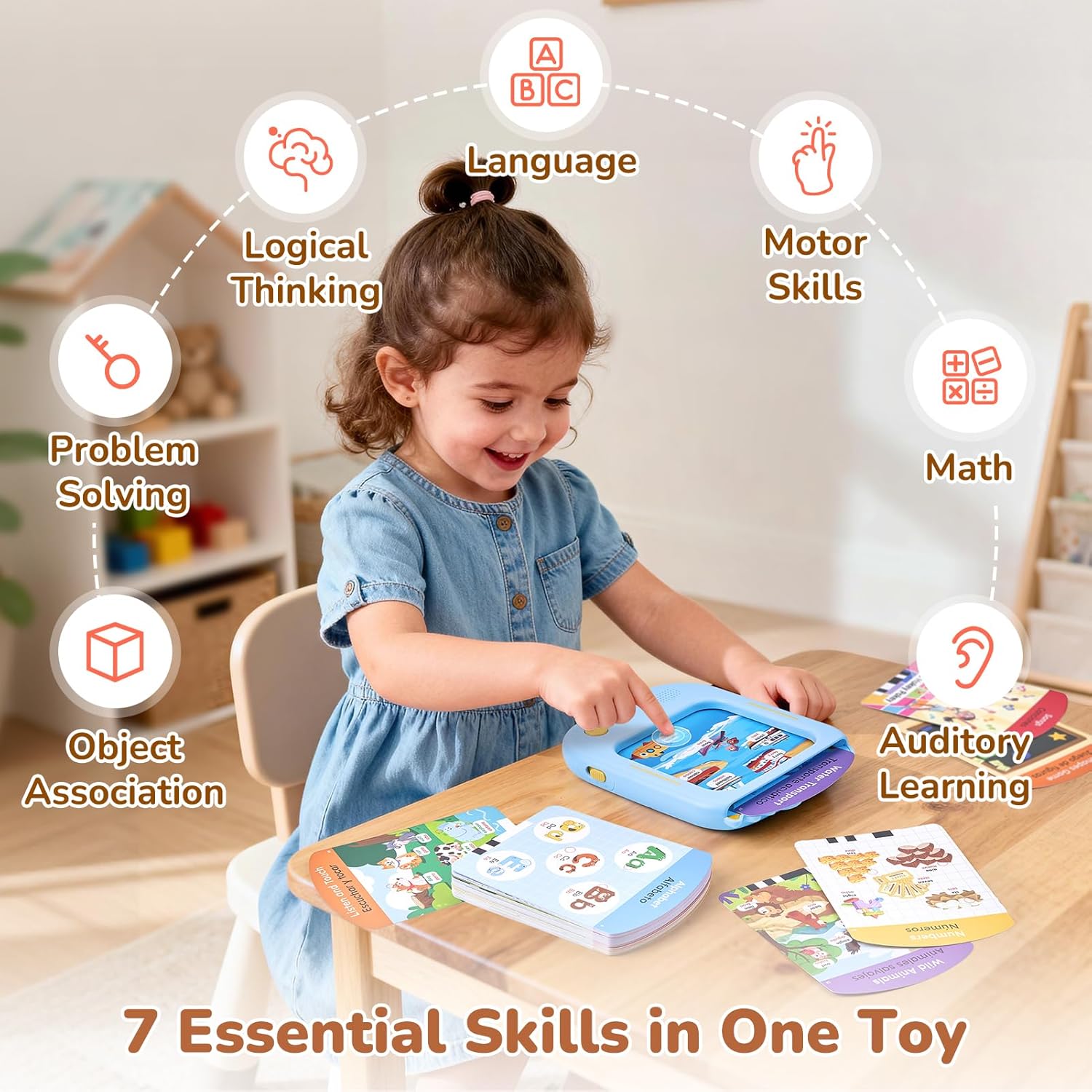 JoyCat Bilingual Kids Learning Tablet, 106 Pages Spanish & English Talking Cards with 20 Interactive Games, Montessori Toy for Alphabet, Words, Numbers, Colors & Songs, Learning Gifts for Toddler 2-6 - Image 7