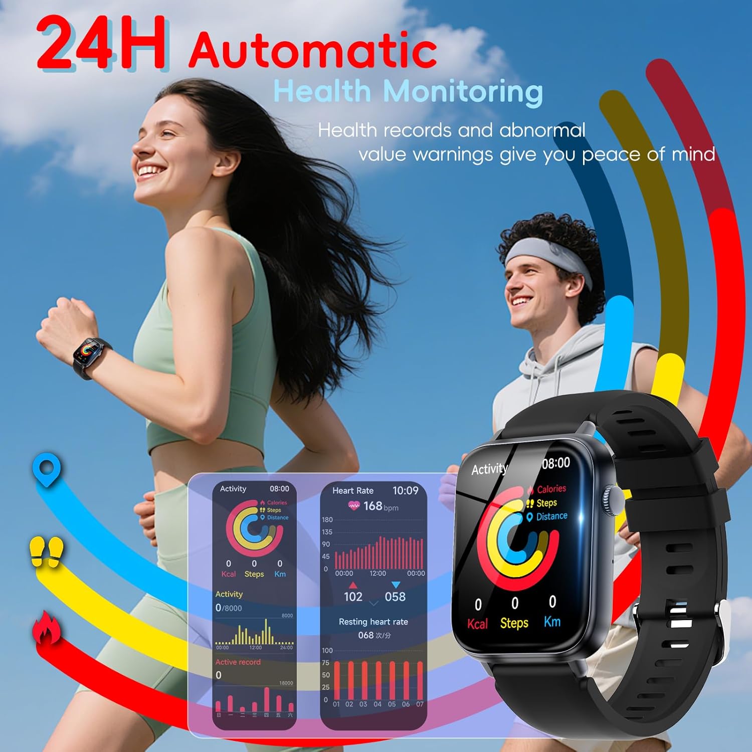Smart Watch for Men Women Answer/Make Call, 1.85" HD Fitness Tracker with 24/7 Heart Rate & Sleep Monitor, 110+ Sports Modes, IP68 Waterproof Smartwatch, Long Battery Life for Android iOS, Black - Image 4