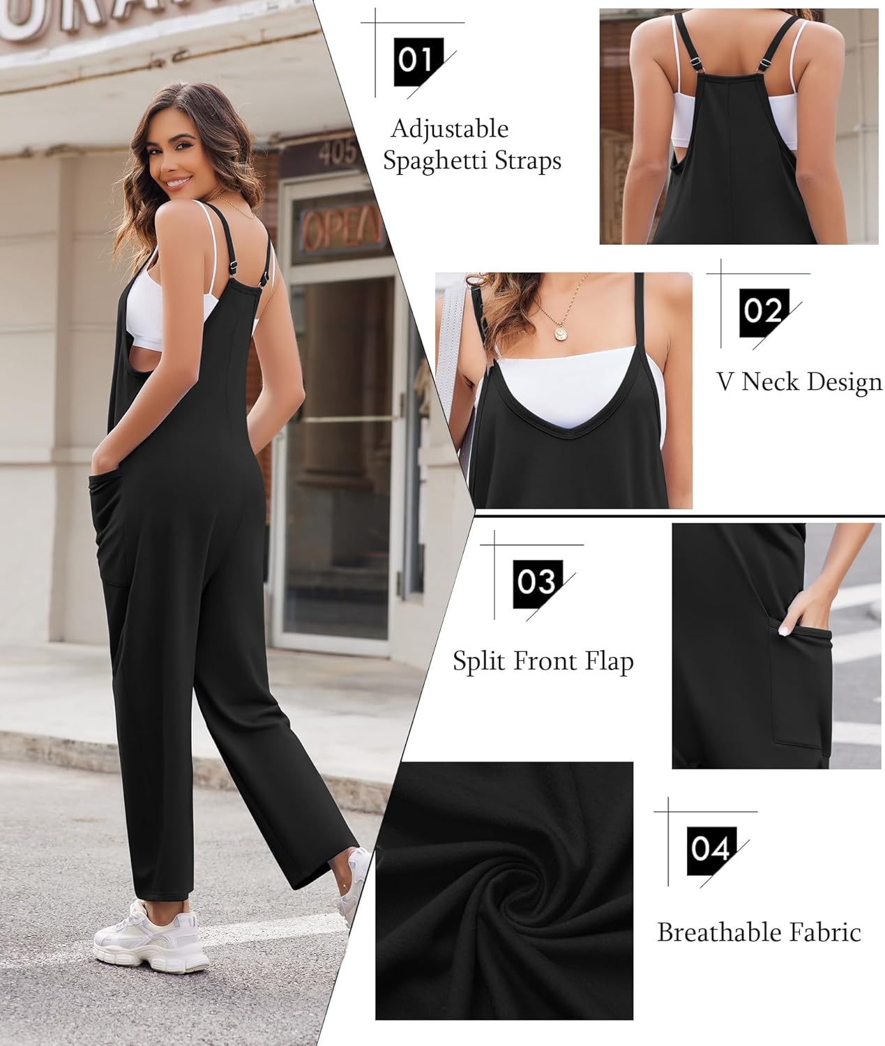 Ekouaer Womens Jumpsuit Sleeveless Casual Summer Overalls Jumpers Spaghetti Strap Baggy Long Pants Rompers with Pockets - Image 2