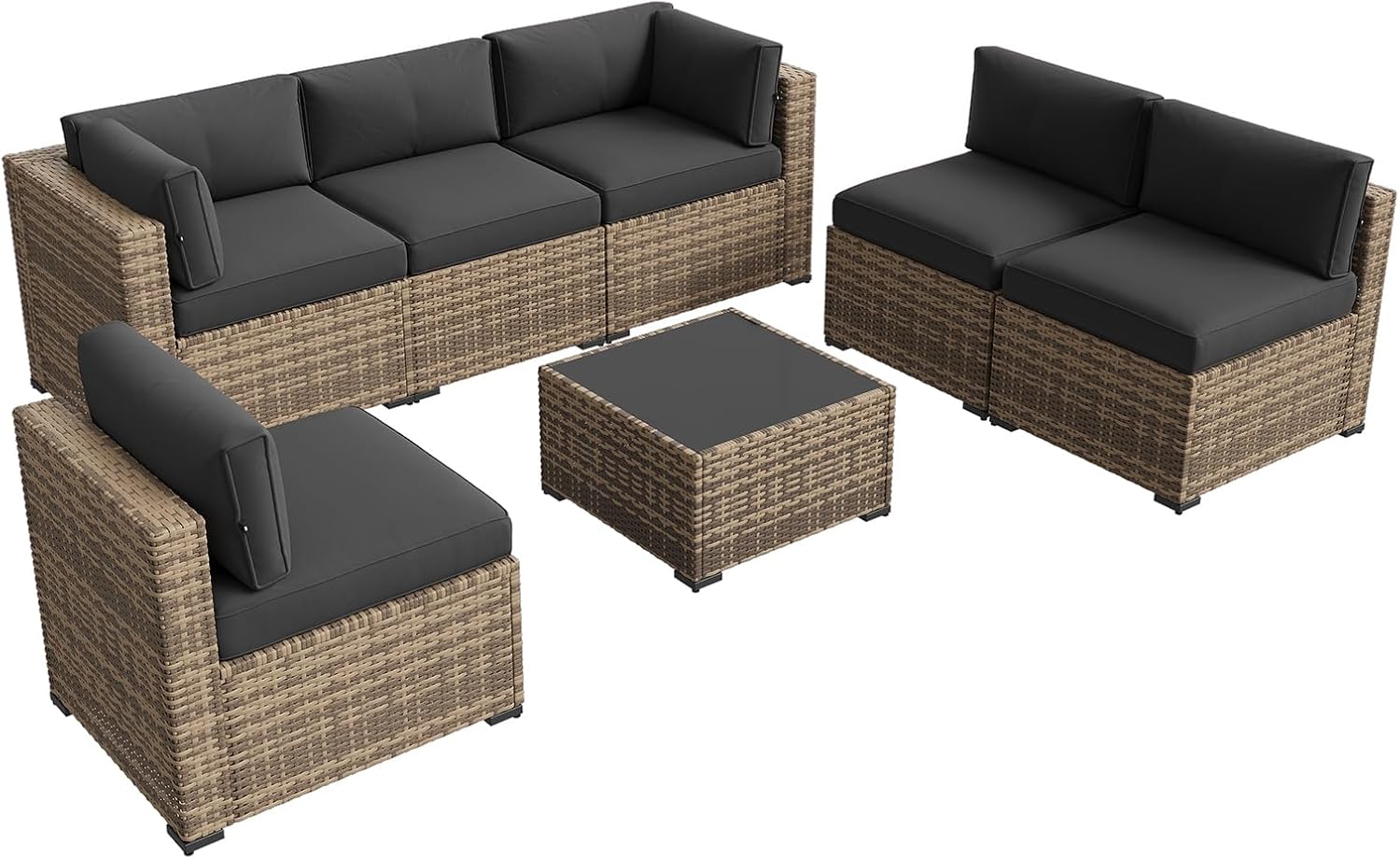 Aoxun Patio Furniture Sets, 7-Piece Outdoor Patio Furniture with Thick Cushions, Wicker Outdoor Conversation Set Sectional Sofa for Backyard, Poolside, Garden - Image 8