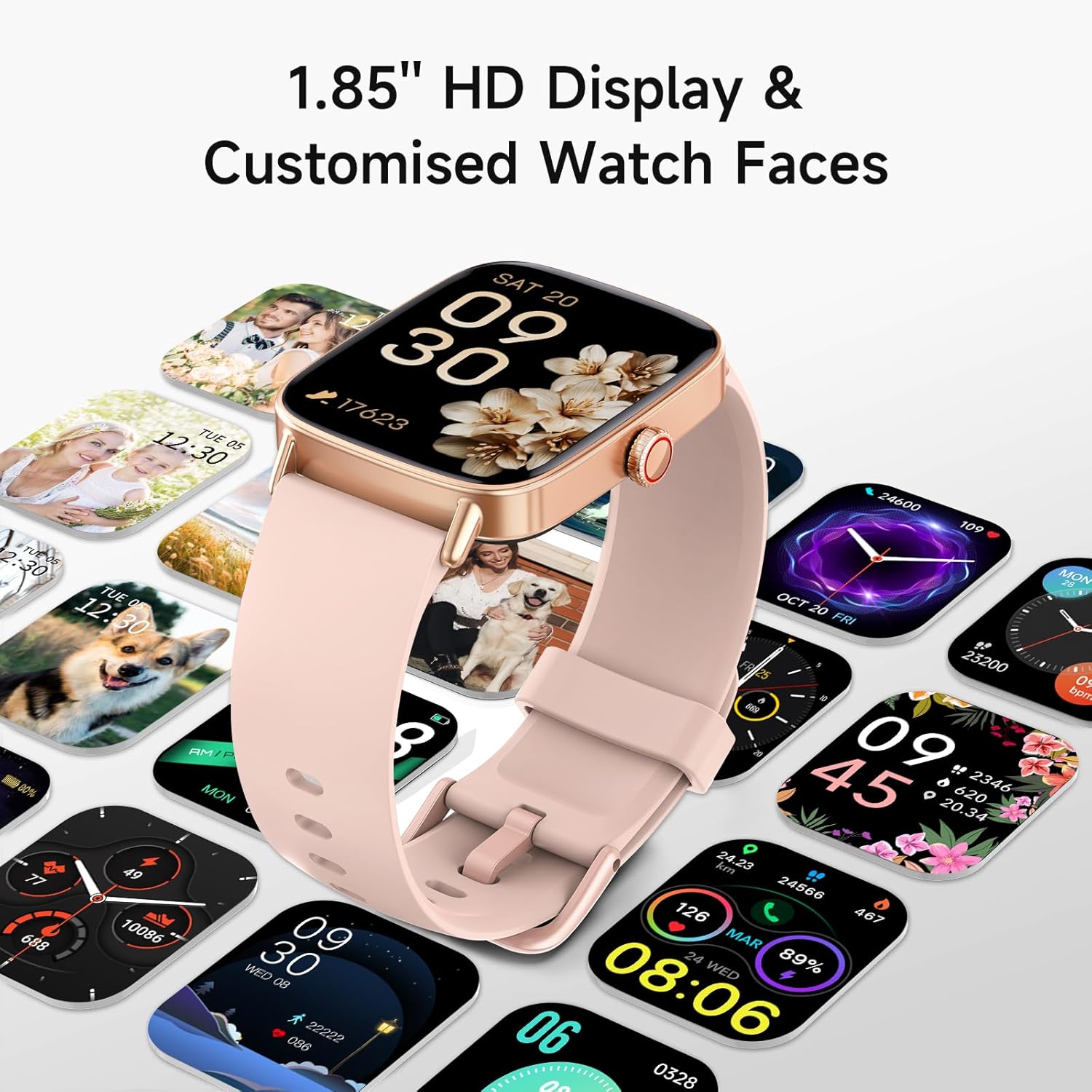 Smart Watch for Women, 1.85" HD Smartwatch Compatible iPhone/Samsung/Android (Answer/Make Calls), 100+ Sport Modes Fitness Tracker with Heart Rate/Sleep/SpO2 Monitor, IP68 Waterproof, with 2 Bands - Image 6