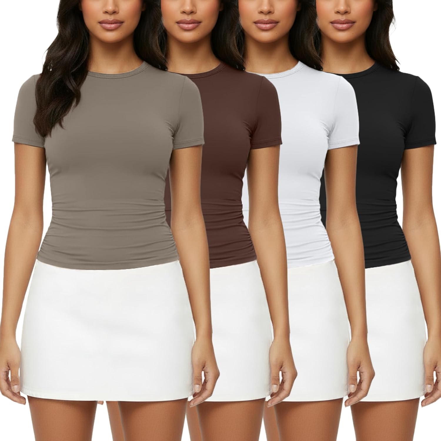 1/4 Pack Basic Tees T Shirts for Women Workout Gym Compression Fitted Short Sleeve Plain T Shirts Crop Tops Y2K