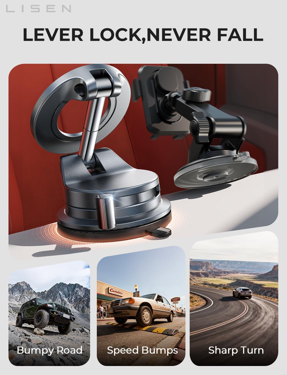 LISEN for Magsafe Car Mount, Magnetic Phone Holders for Your Car, Vacuum Phone Mount for Car Accessories for Women Men Jeep BMW, SuctionPro Gifts Kits, for iPhone 17 Pro Max 16 15 14 13 12 - Image 4