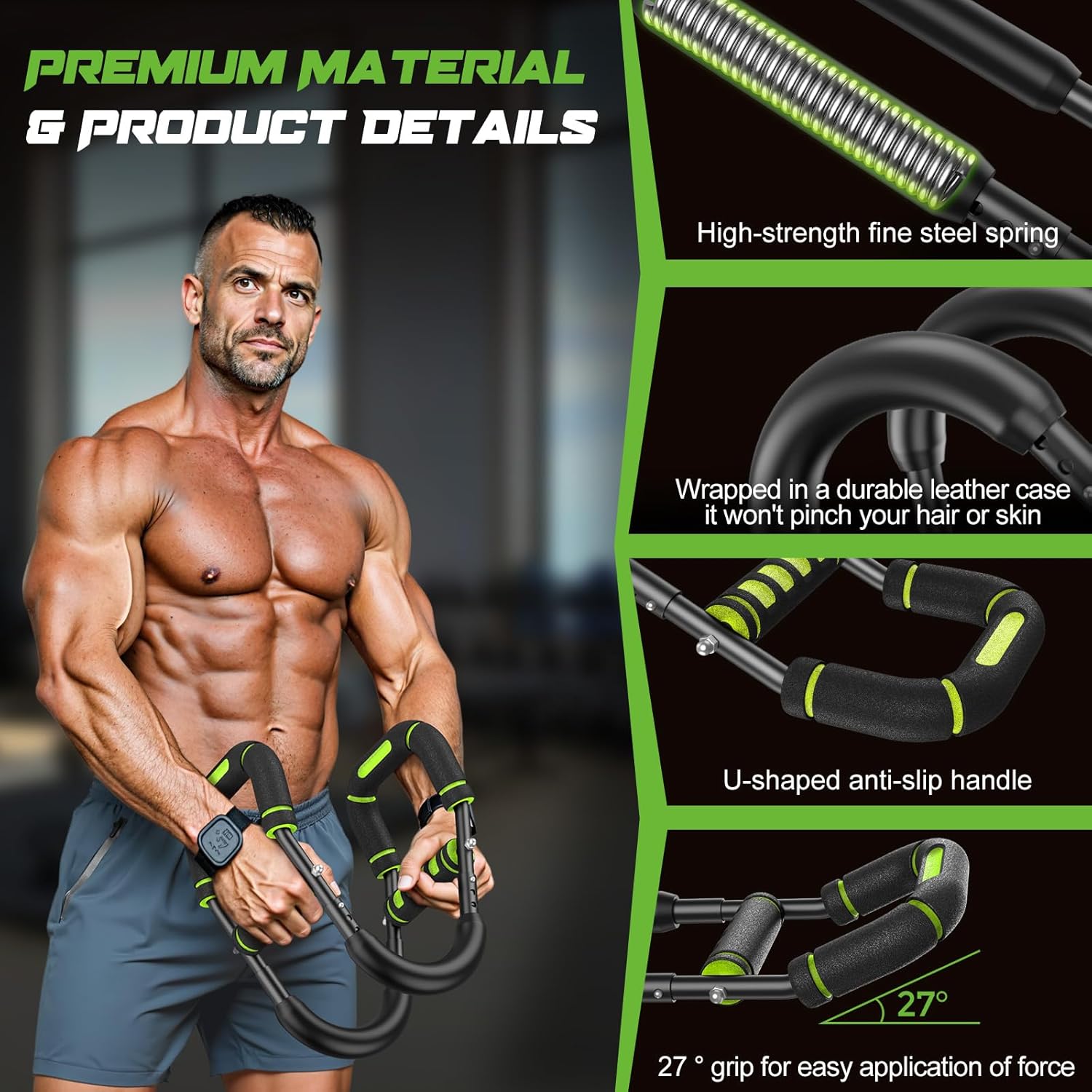 Twister Arm Trainer for Men, Chest Workout Equipment 5-Level Adjustable (40-130lb) with Ergonomic 27° Targets Biceps/Clip/Thigh, Portable Exerciser for Home Gym Travel Fitness - Image 4