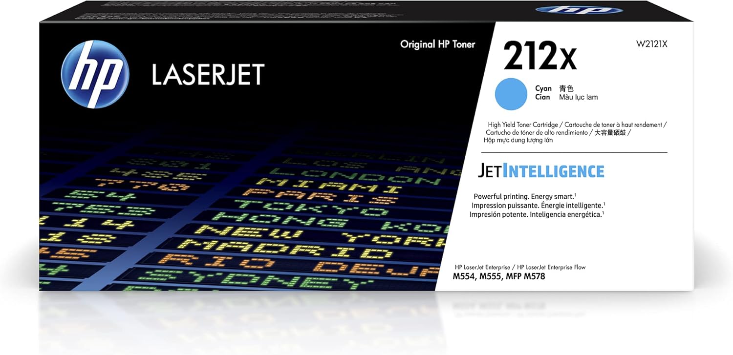 HP 212X Cyan High-Yield Toner Cartridge Printers | Works with Color LaserJet Enterprise M554, M555 Series; Color LaserJet Enterprise MFP M578 Series | W2121X