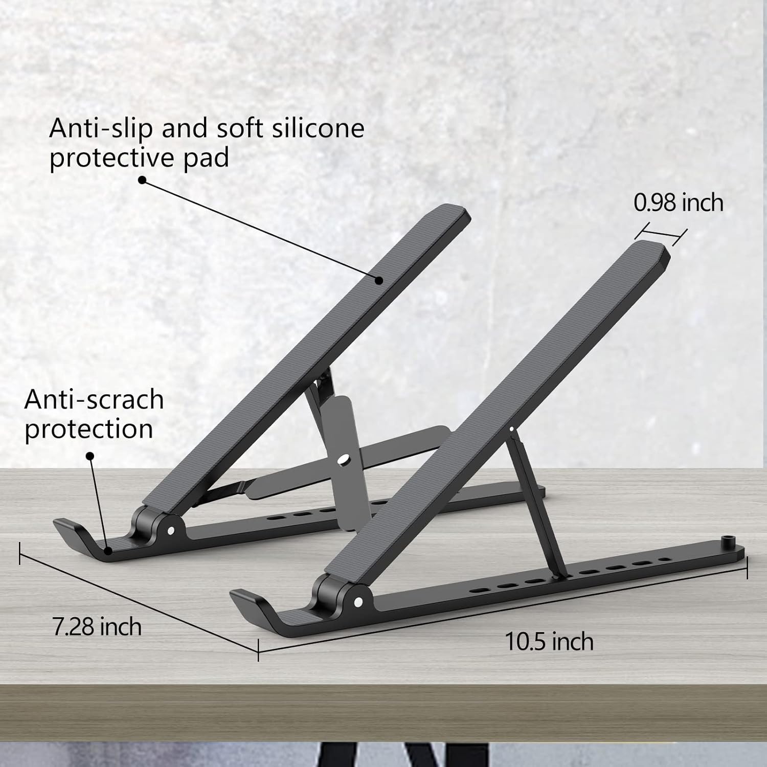 Tonmom Laptop Stand for Desk, Adjustable Laptop Riser ABS+Silicone Foldable Portable Notebook Holder, Ventilated Cooling Notebook Mount Computer Stand for 10-15.6” Laptops,Tablets-Black - Image 5