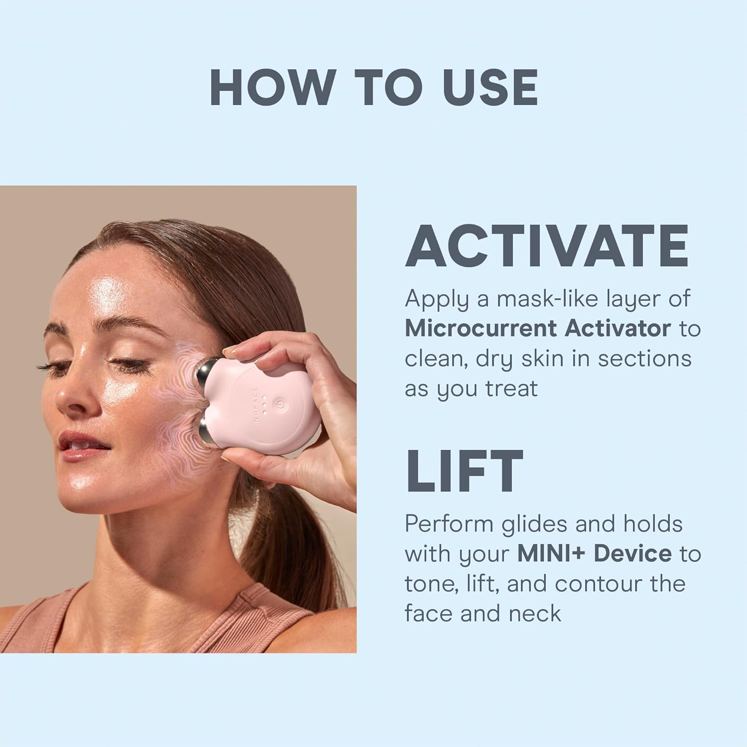 NuFACE MINI+ Microcurrent Facial Device Kit - FDA Cleared Face Sculpting & Skin Tightening Device to Contour, Lift & Tone + Microcurrent Gel Activator & Silk Creme - Sandy Rose - Image 5