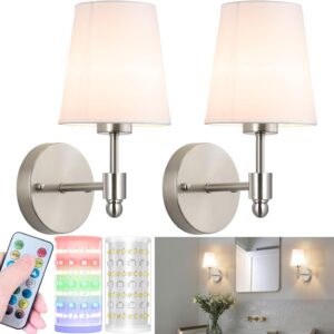 Battery Operated Wall Sconces Set Of 2, Wireless Battery Wall Light With 10000mAh RGB Rechargeable Magnetic Bulb, Rechargeable Wall Sconce With Remote Control For Bedroom, No Electrician Required