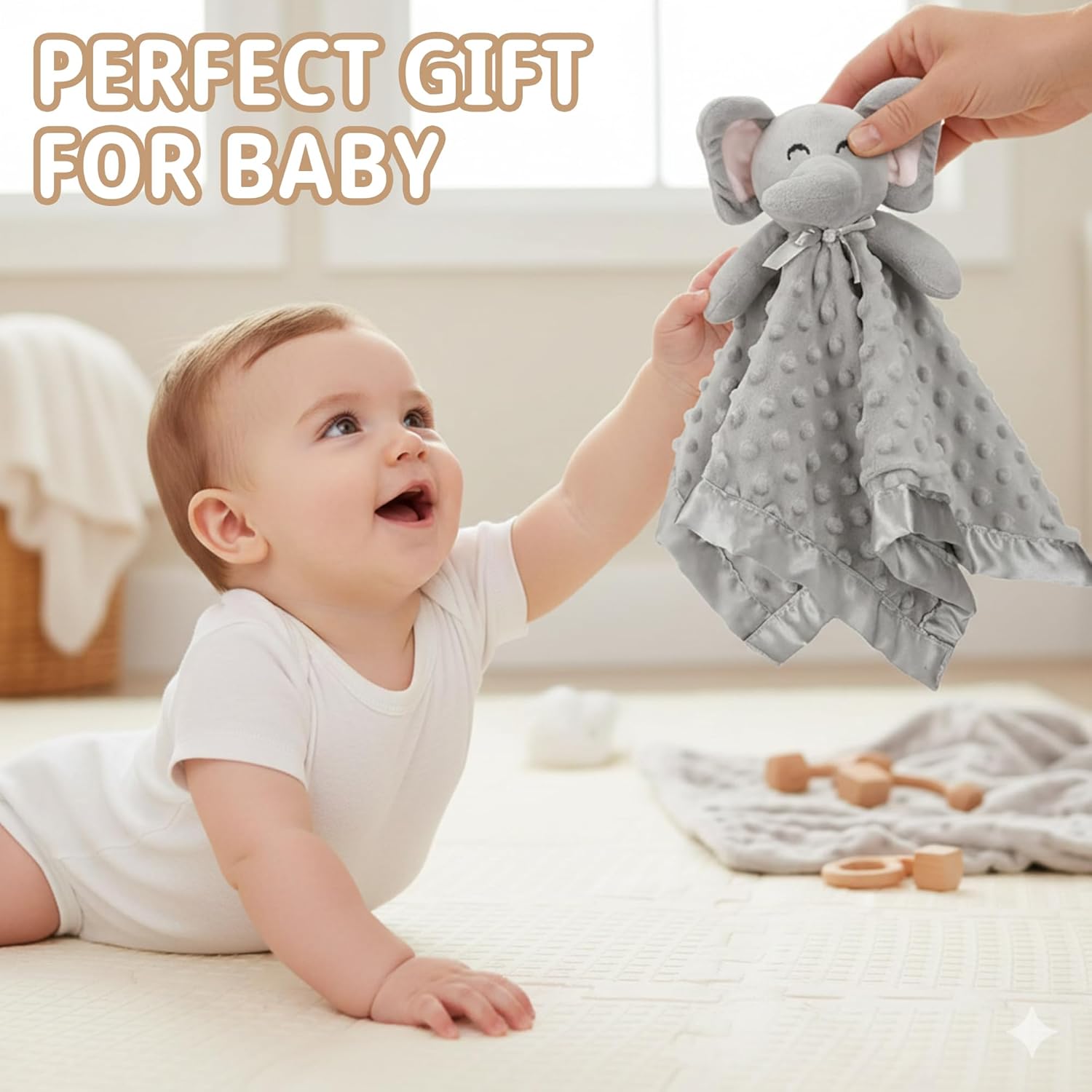 Pro Goleem Elephant Security Blanket, Soft Lovey Unisex Lovie Baby Gifts for Boys and Girls Snuggle Toy Stuffed Animal Newborn Essentials and Items Grey 16 Inch - Image 7